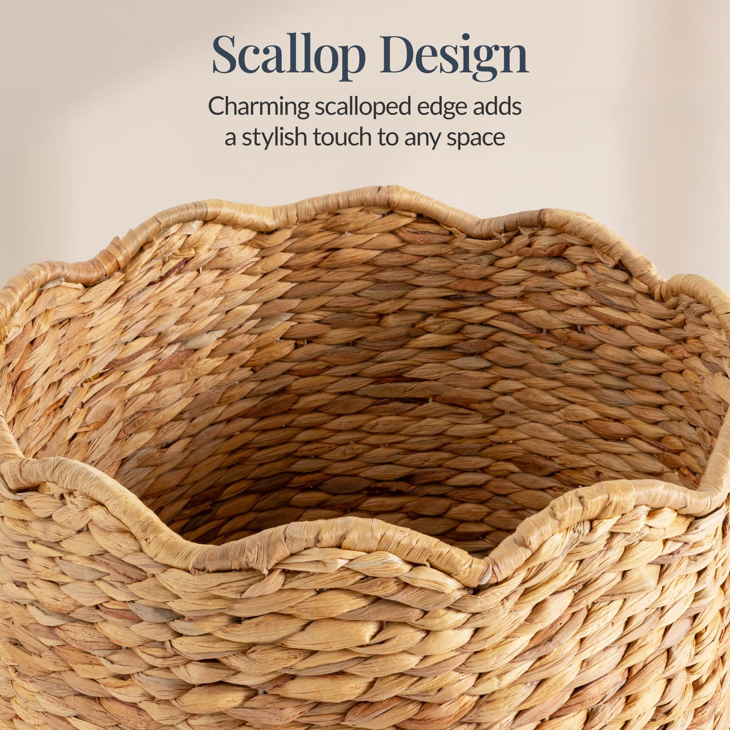 Scalloped Large Round Laundry Hamper, Handwoven Laundry Basket