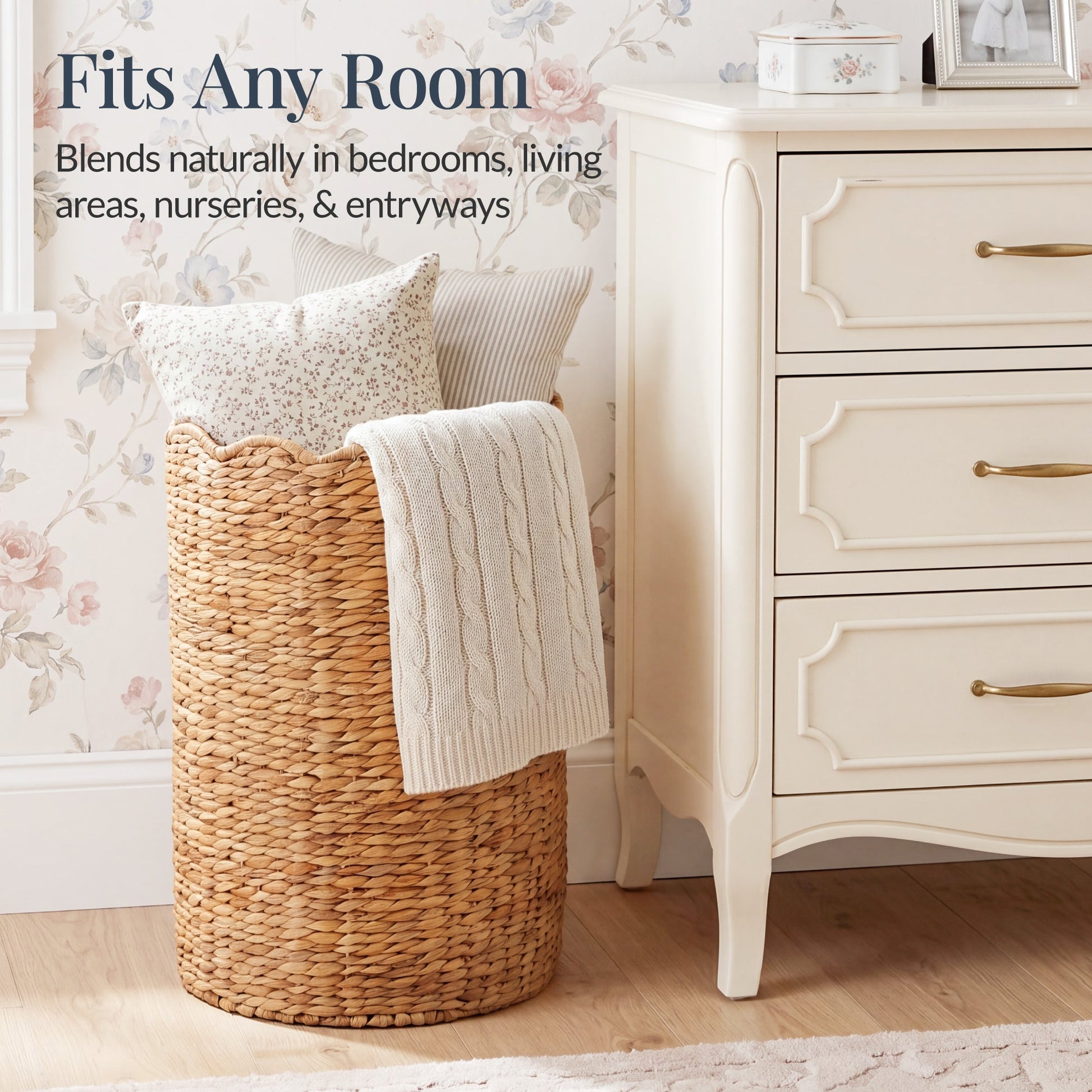 Scalloped Large Round Laundry Hamper, Handwoven Laundry Basket
