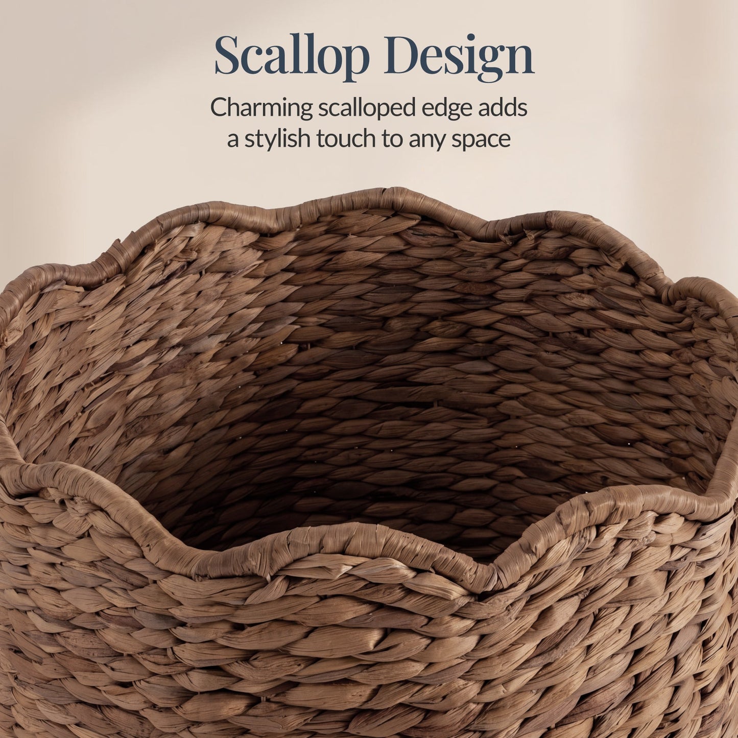 Scalloped Large Round Laundry Hamper, Handwoven Laundry Basket