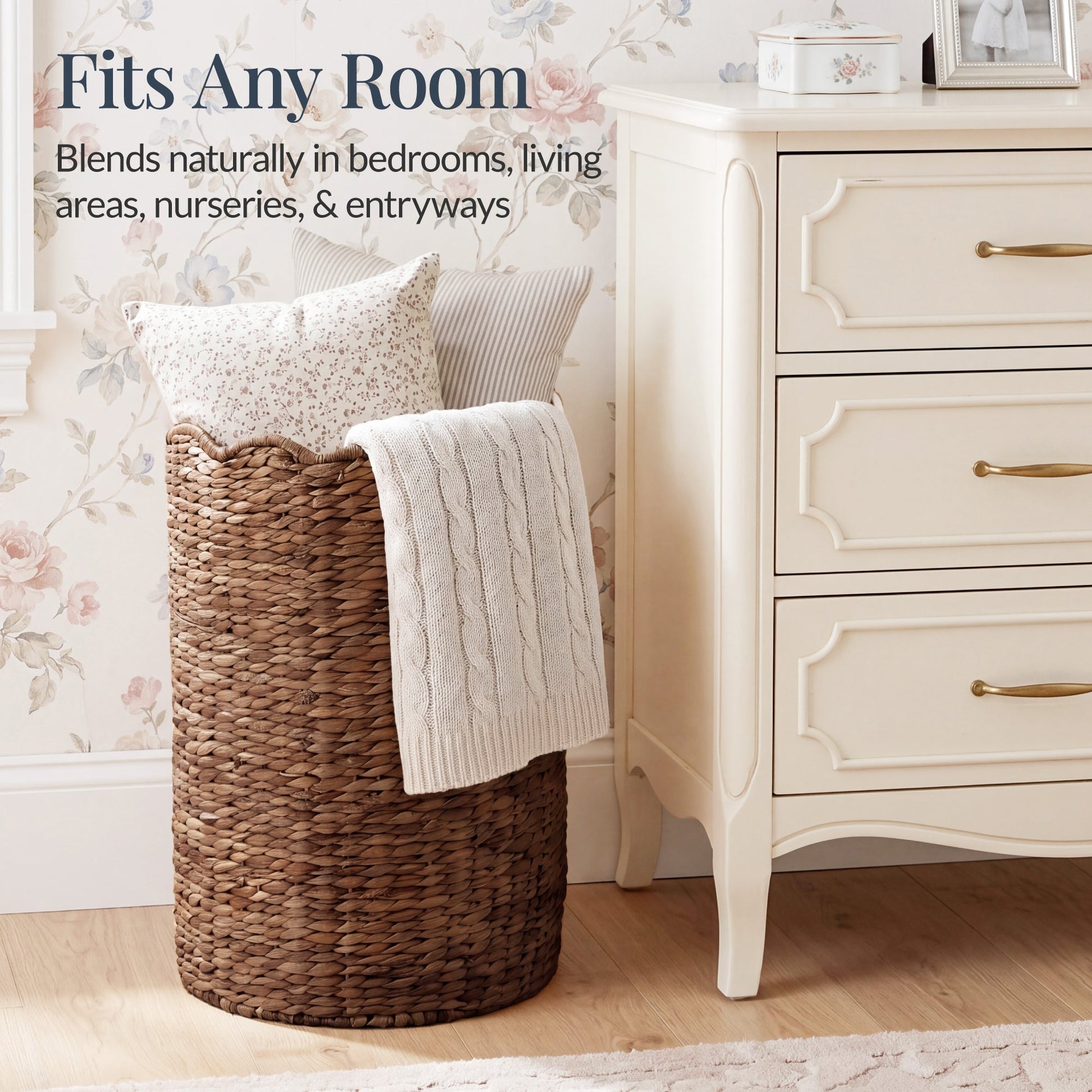 Scalloped Large Round Laundry Hamper, Handwoven Laundry Basket