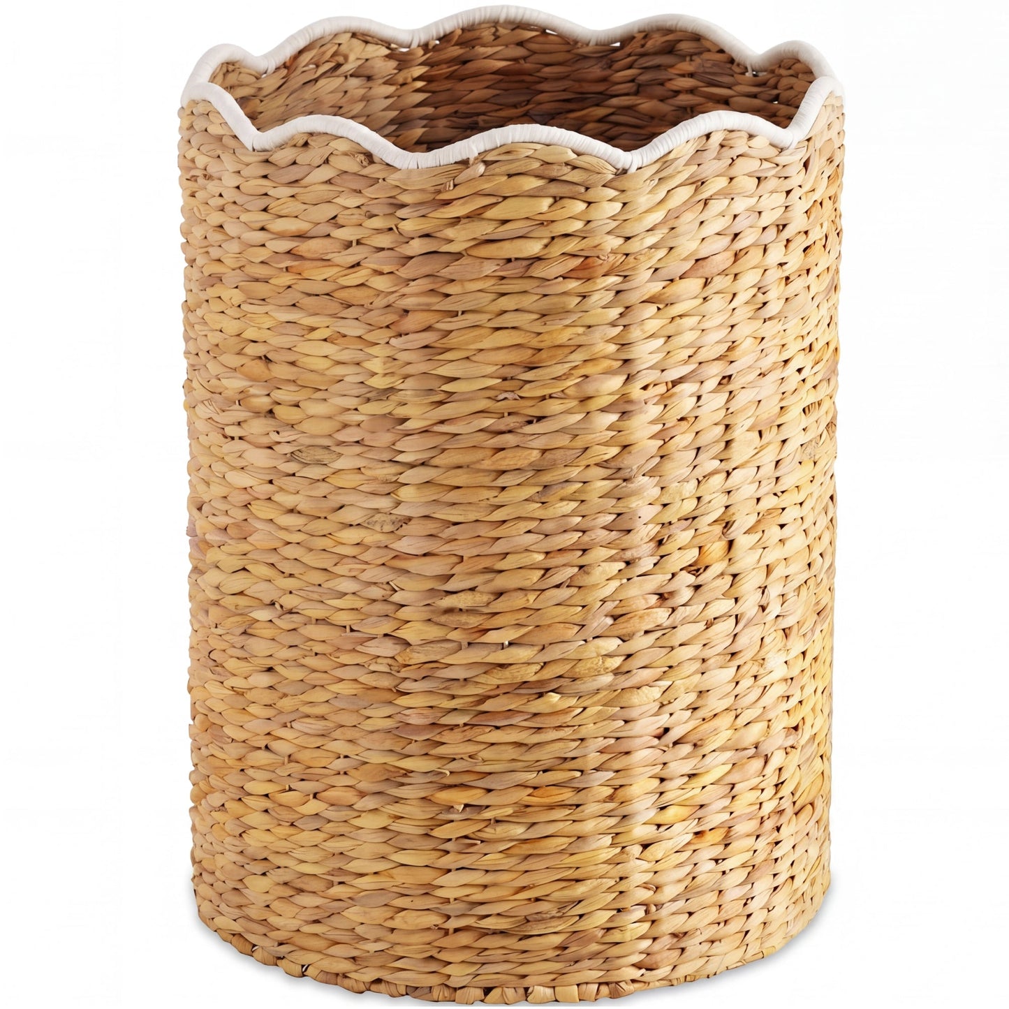 Scalloped Large Round Laundry Hamper, Handwoven Laundry Basket