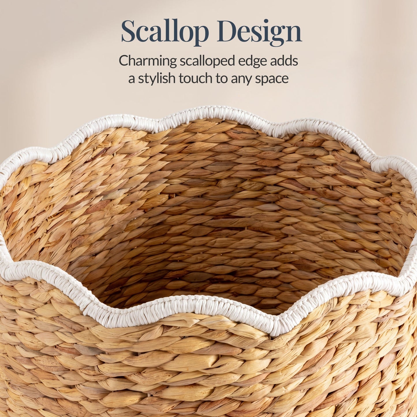 Scalloped Large Round Laundry Hamper, Handwoven Laundry Basket