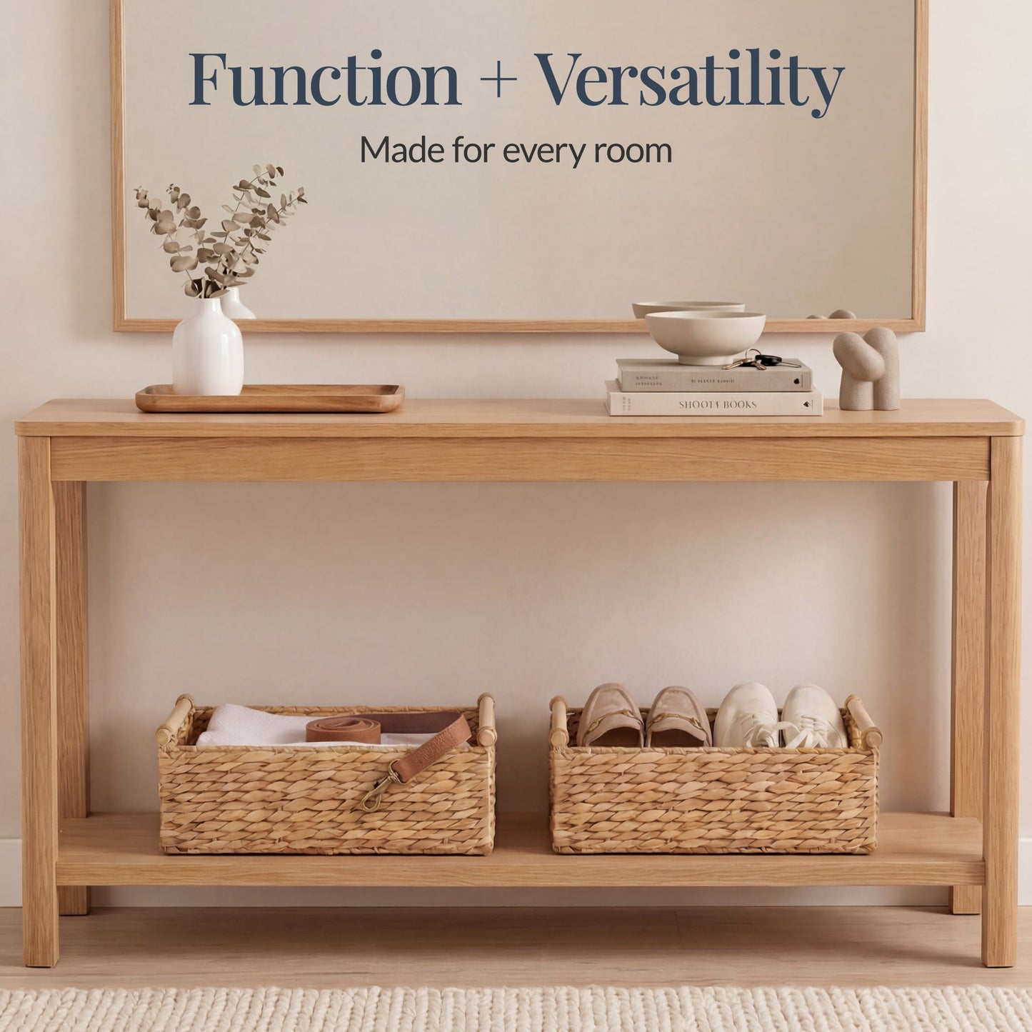 Wicker Storage Basket,  Shelf Basket w/ Wooden Handles