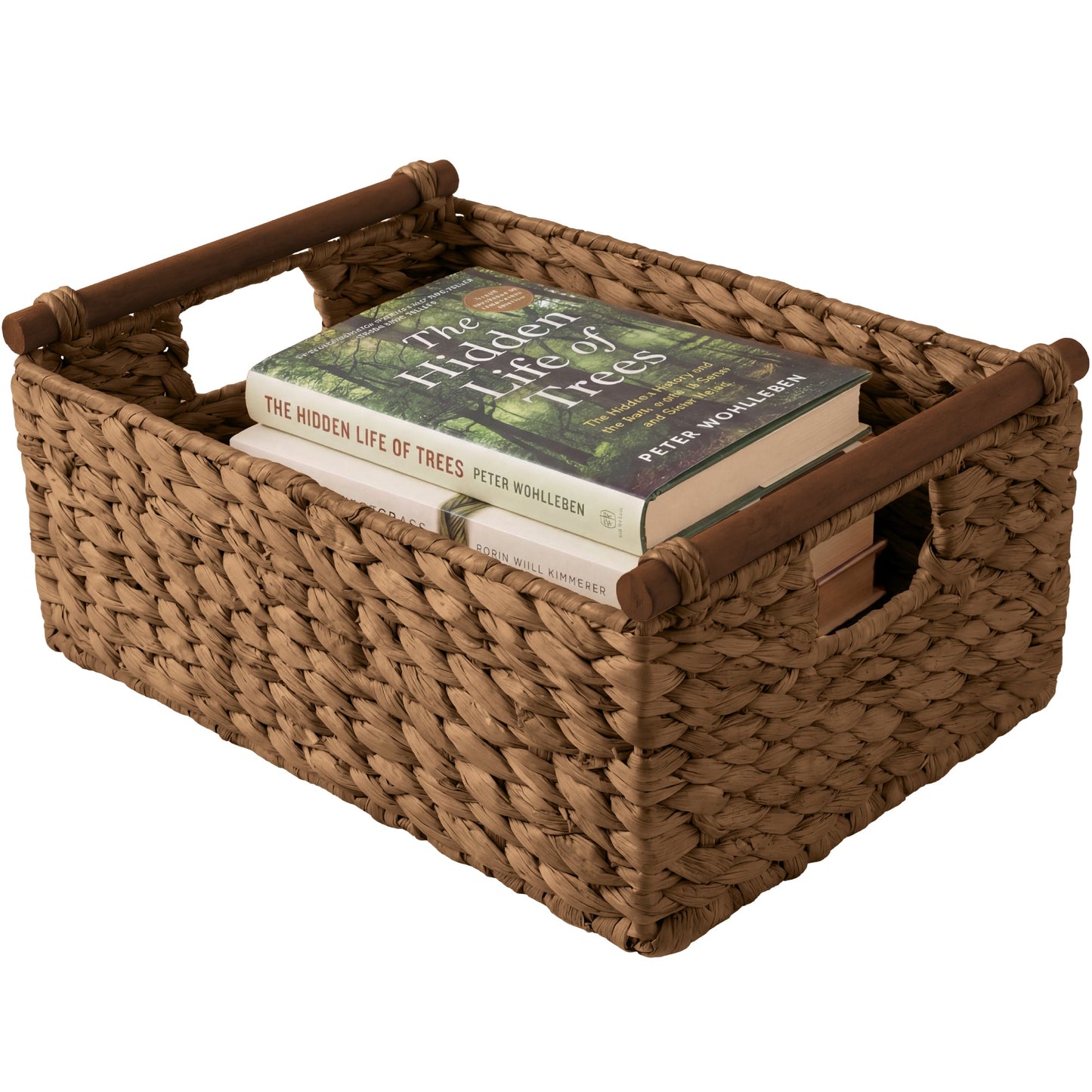 Wicker Storage Basket,  Shelf Basket w/ Wooden Handles