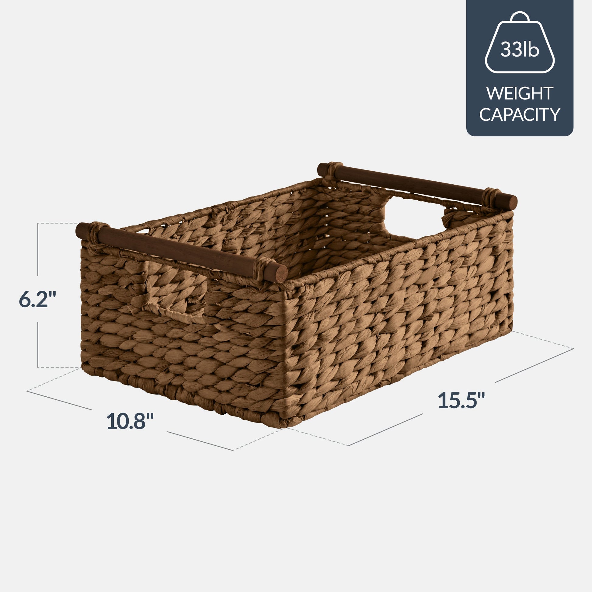 Wicker Storage Basket,  Shelf Basket w/ Wooden Handles