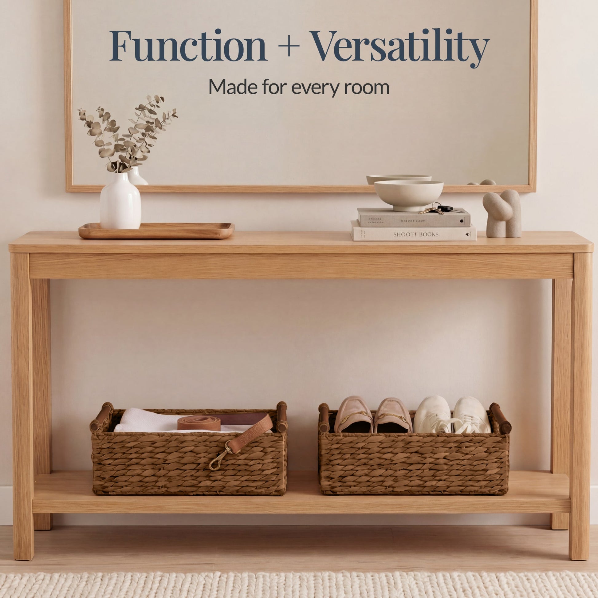 Wicker Storage Basket,  Shelf Basket w/ Wooden Handles