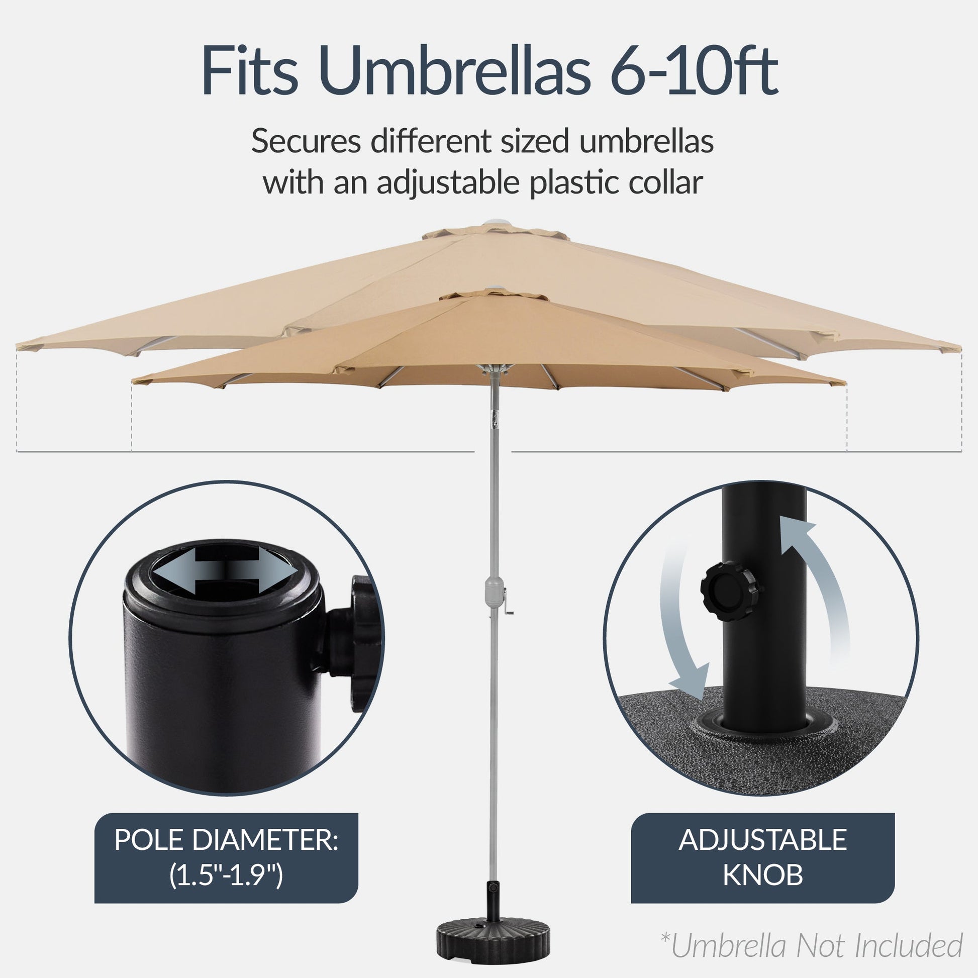 Plastic Patio Umbrella Base Pole Holder Accessory w/ Adjustable Knob