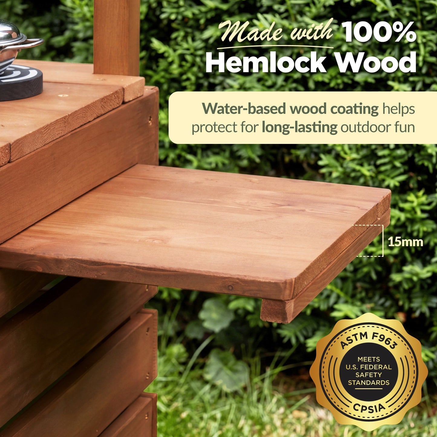 Deluxe Wooden Outdoor Mud Kitchen w/ Canopy, Sink, Faucet & 14pc Accessories