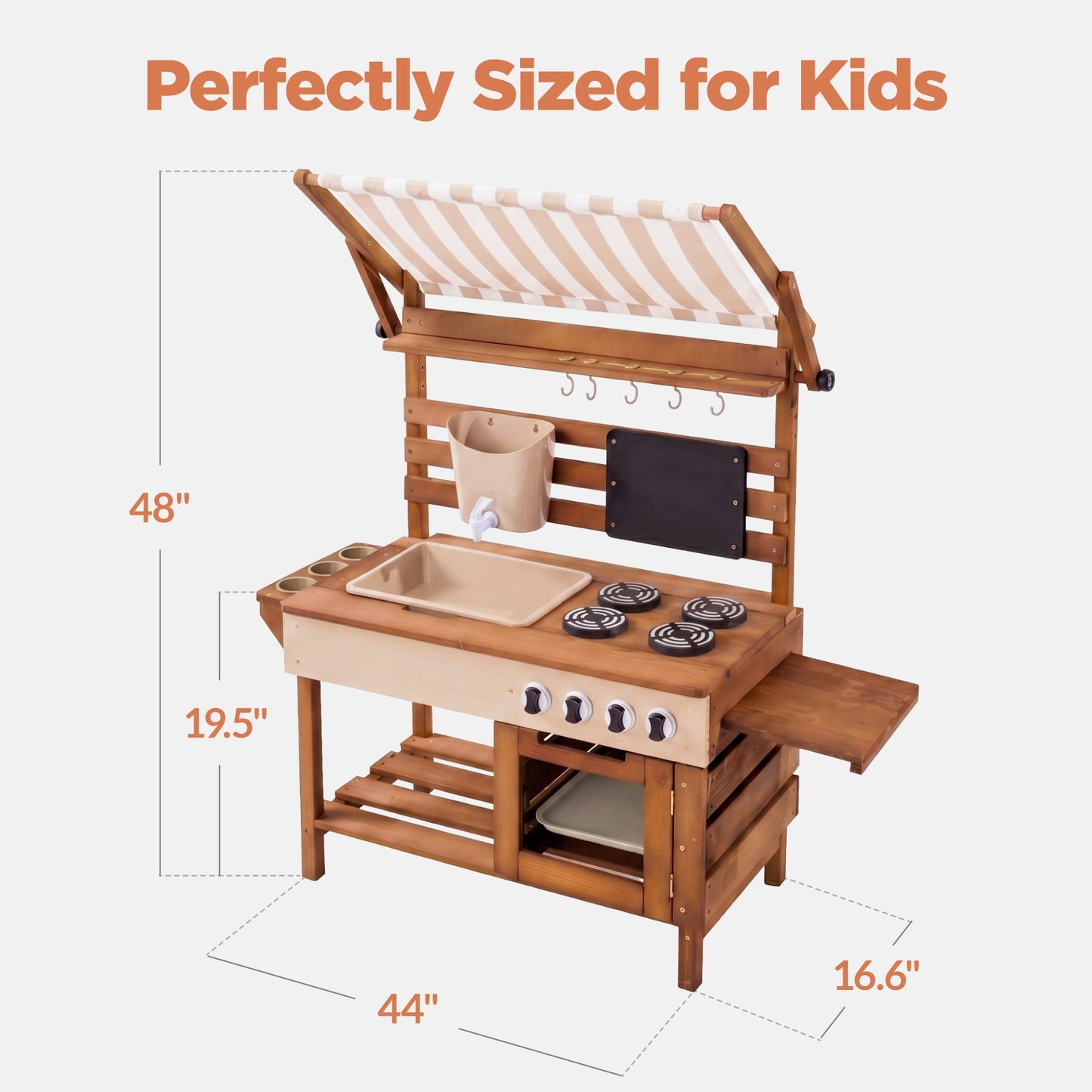 Deluxe Wooden Outdoor Mud Kitchen w/ Canopy, Sink, Faucet & 14pc Accessories