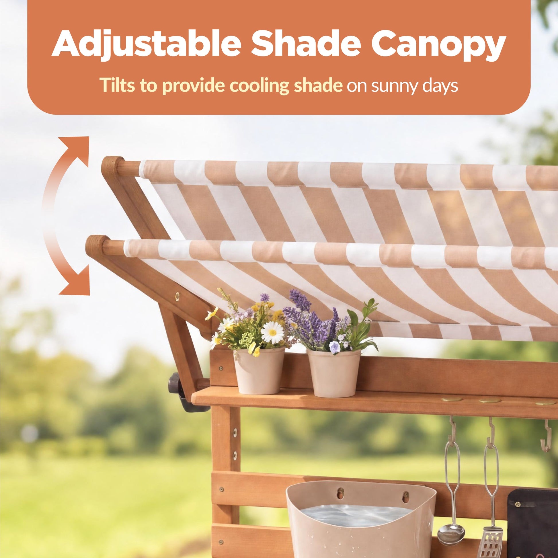 Deluxe Wooden Outdoor Mud Kitchen w/ Canopy, Sink, Faucet & 14pc Accessories
