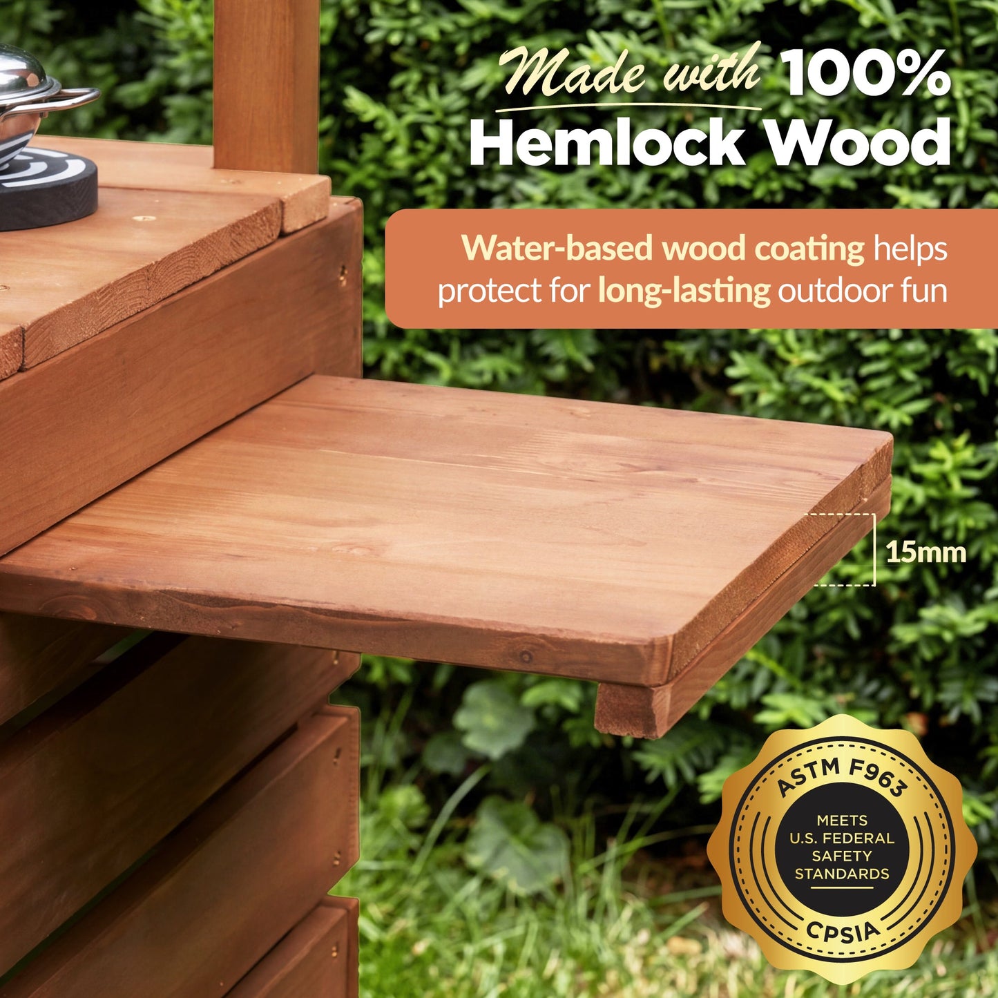 Deluxe Wooden Outdoor Mud Kitchen w/ Canopy, Sink, Faucet & 14pc Accessories