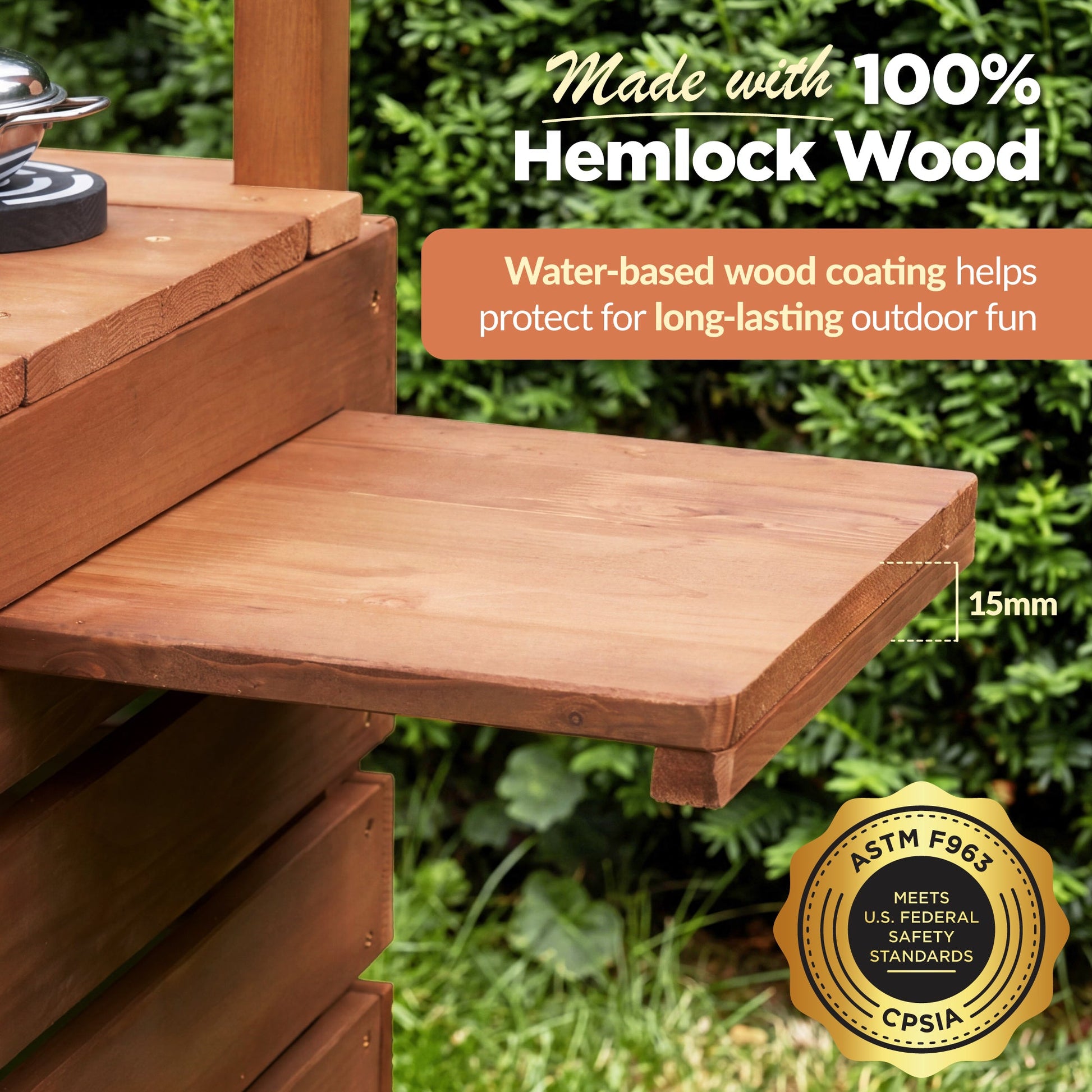 Deluxe Wooden Outdoor Mud Kitchen w/ Canopy, Sink, Faucet & 14pc Accessories