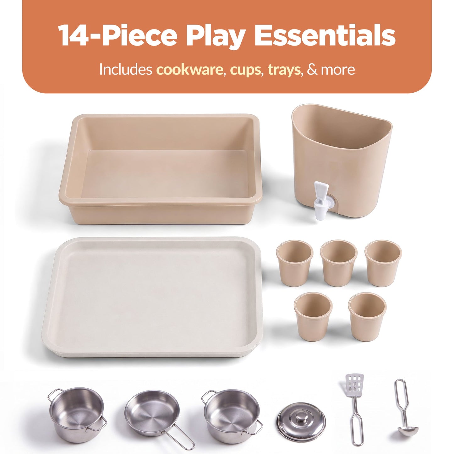 Deluxe Wooden Outdoor Mud Kitchen w/ Canopy, Sink, Faucet & 14pc Accessories
