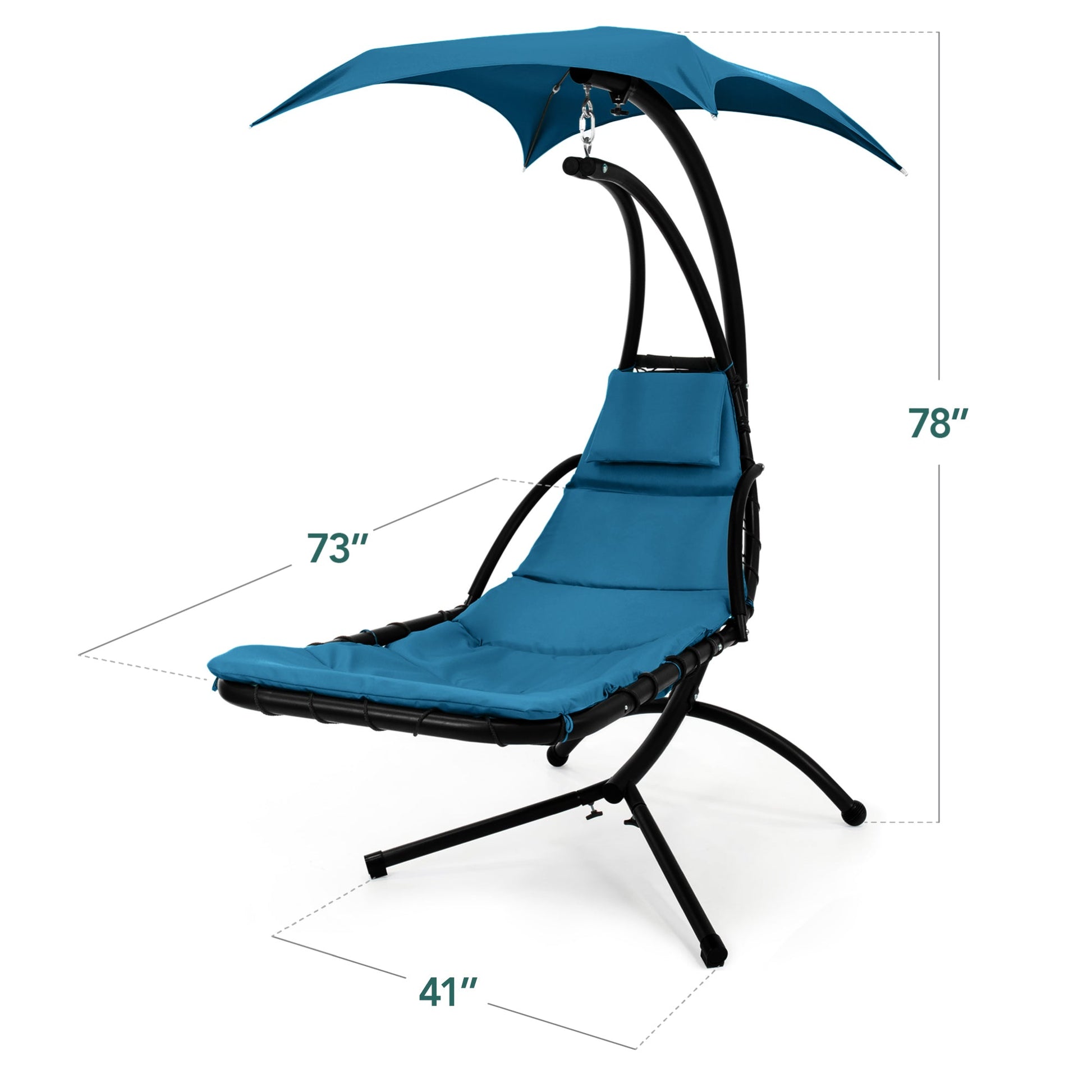Hanging LED-Lit Curved Chaise Lounge Chair w/ Pillow, Canopy, Stand