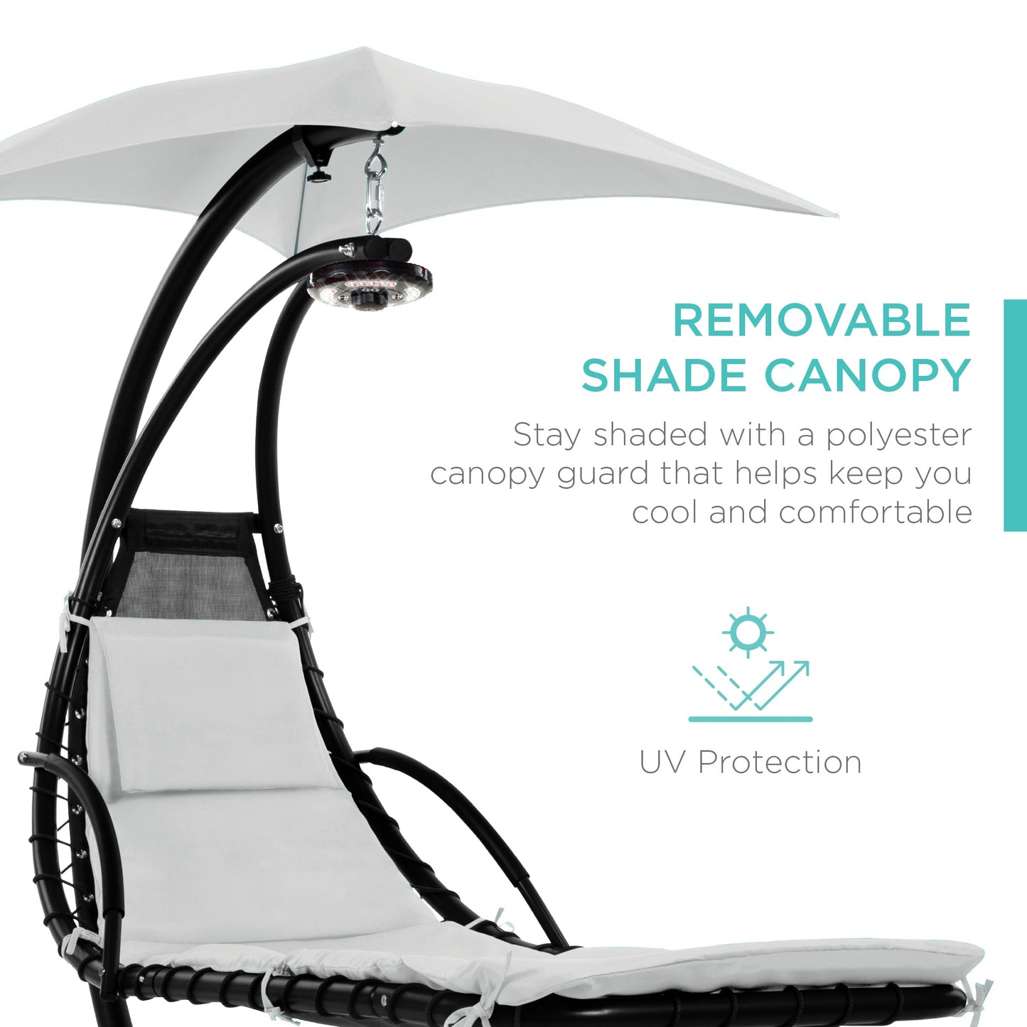 Hanging LED-Lit Curved Chaise Lounge Chair w/ Pillow, Canopy, Stand