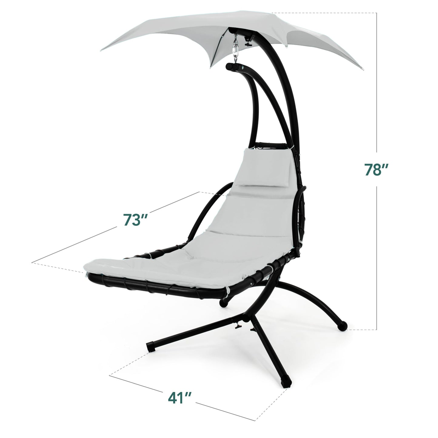 Hanging LED-Lit Curved Chaise Lounge Chair w/ Pillow, Canopy, Stand