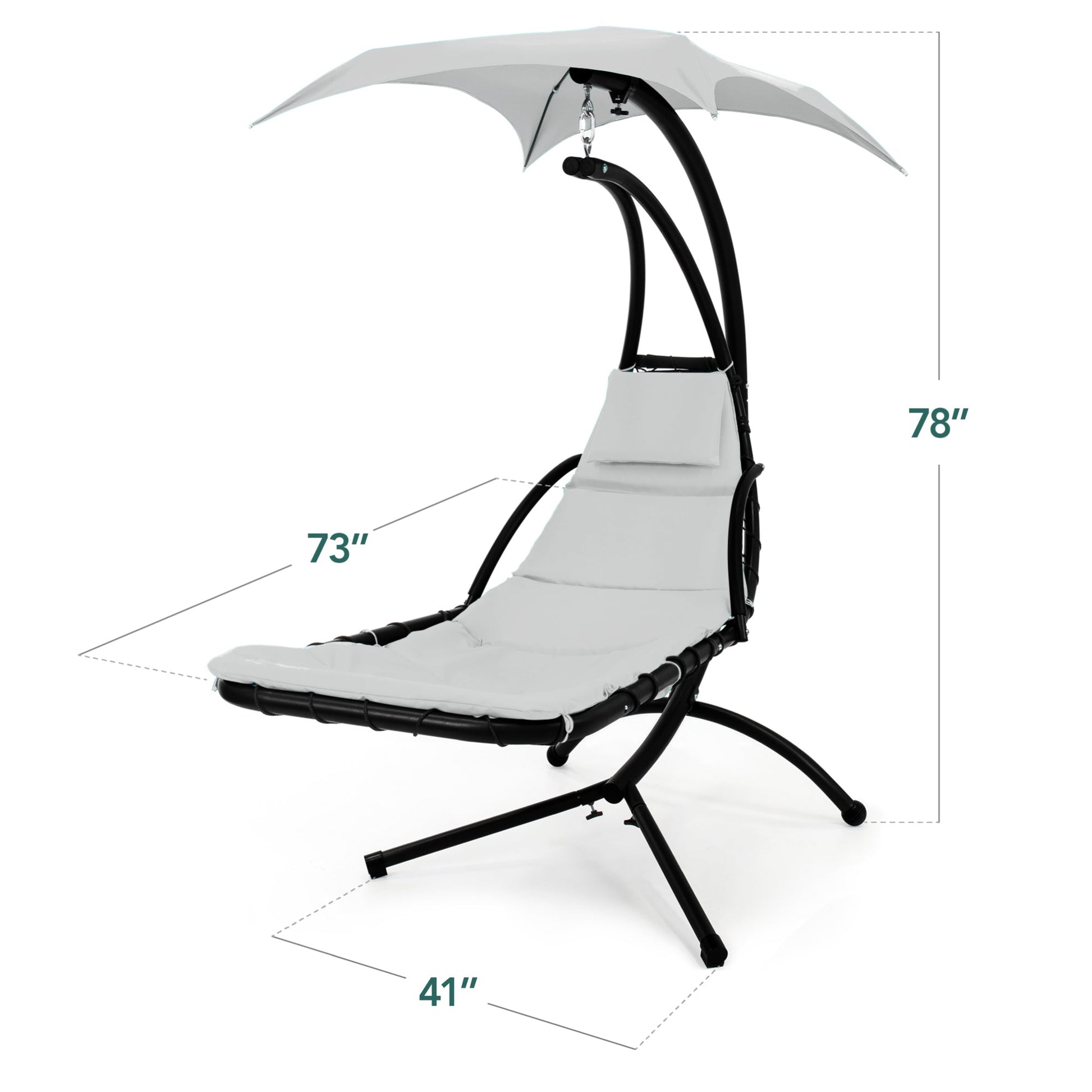 Hanging LED-Lit Curved Chaise Lounge Chair w/ Pillow, Canopy, Stand