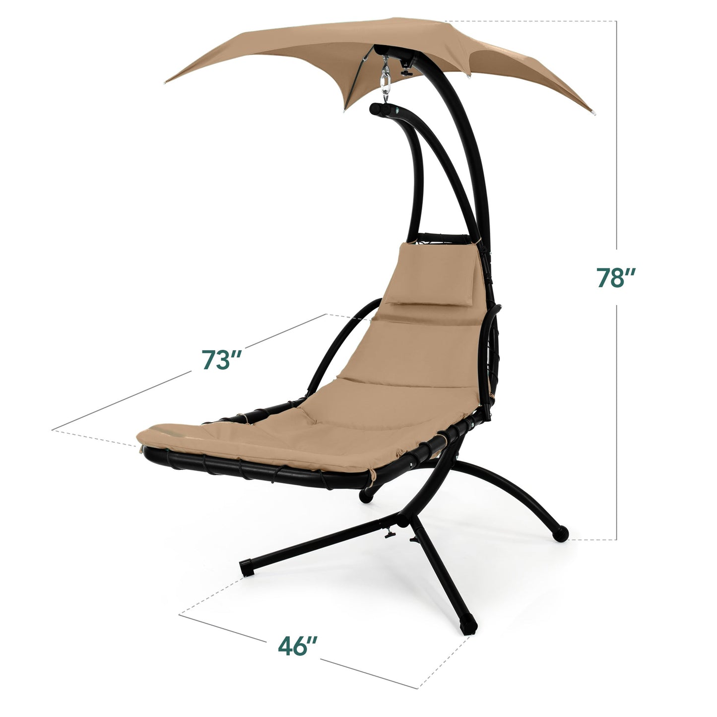 Hanging LED-Lit Curved Chaise Lounge Chair w/ Pillow, Canopy, Stand