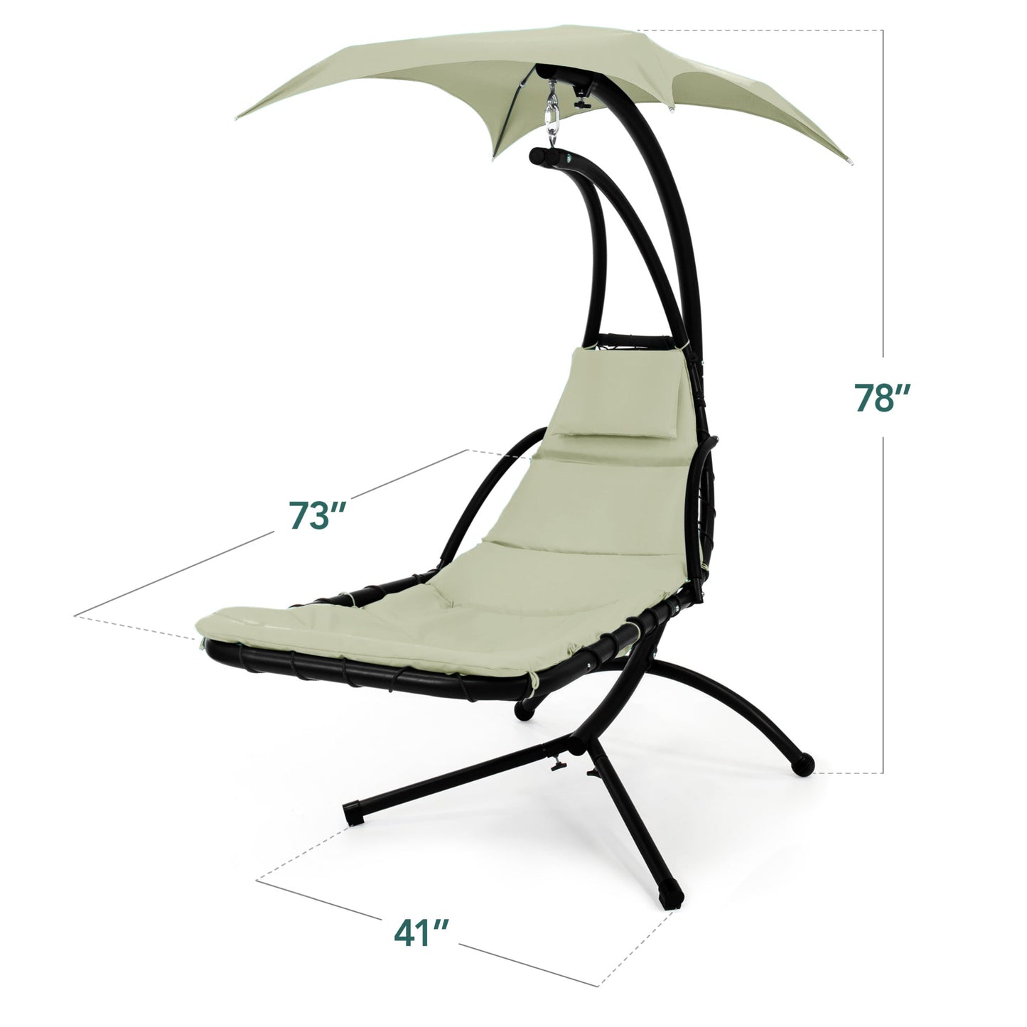 Hanging LED-Lit Curved Chaise Lounge Chair w/ Pillow, Canopy, Stand
