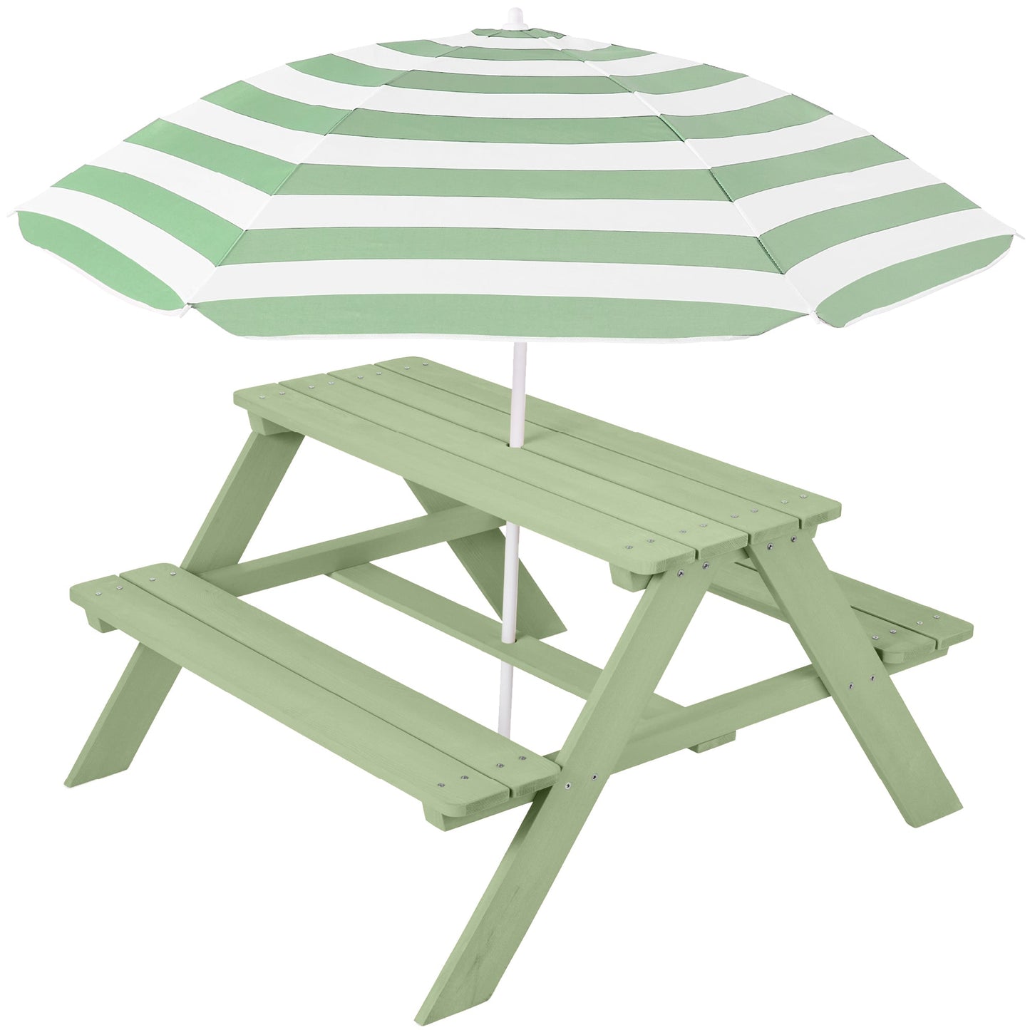 Kids Wooden Outdoor Picnic Table w/ Adjustable Umbrella, Built-In Seats
