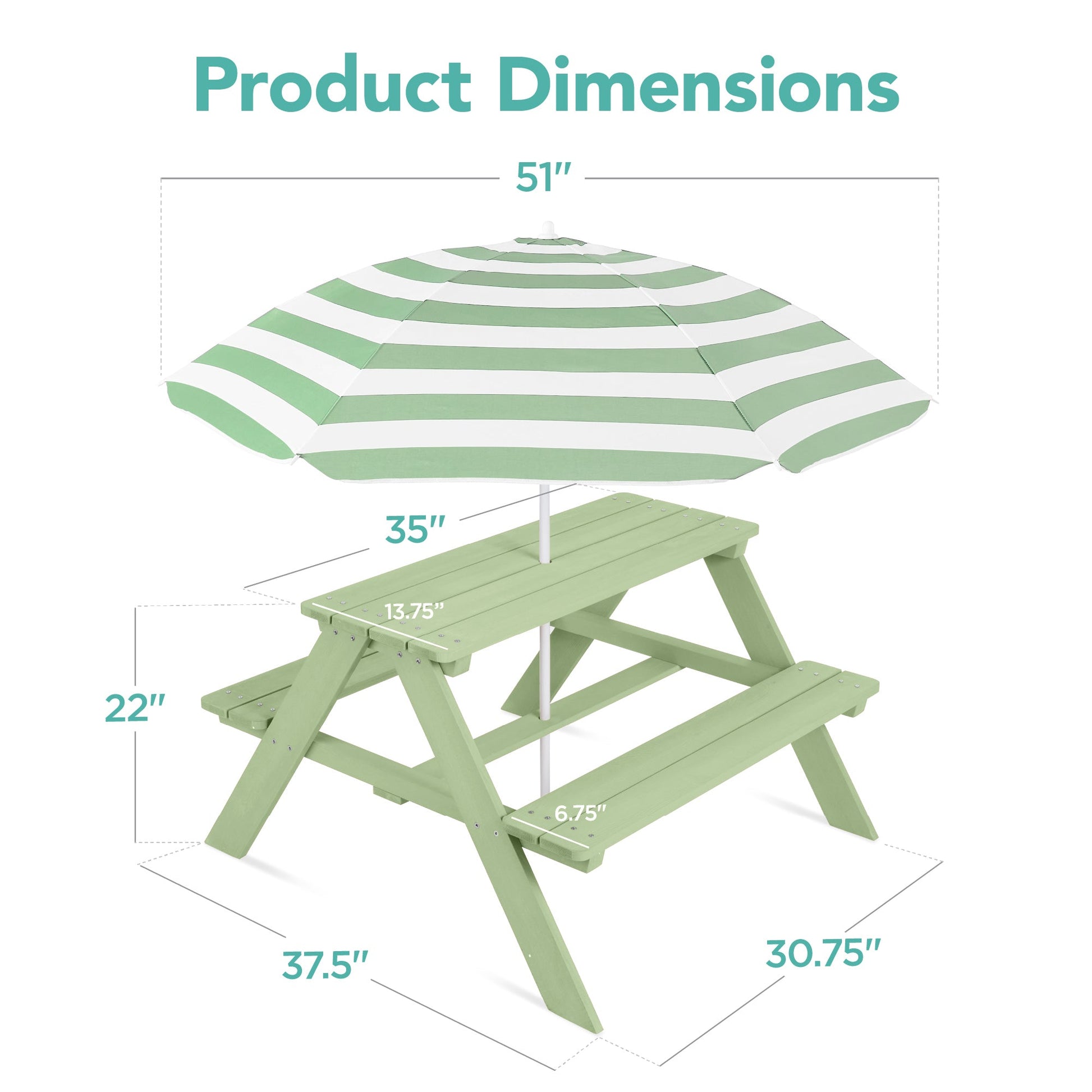 Kids Wooden Outdoor Picnic Table w/ Adjustable Umbrella, Built-In Seats