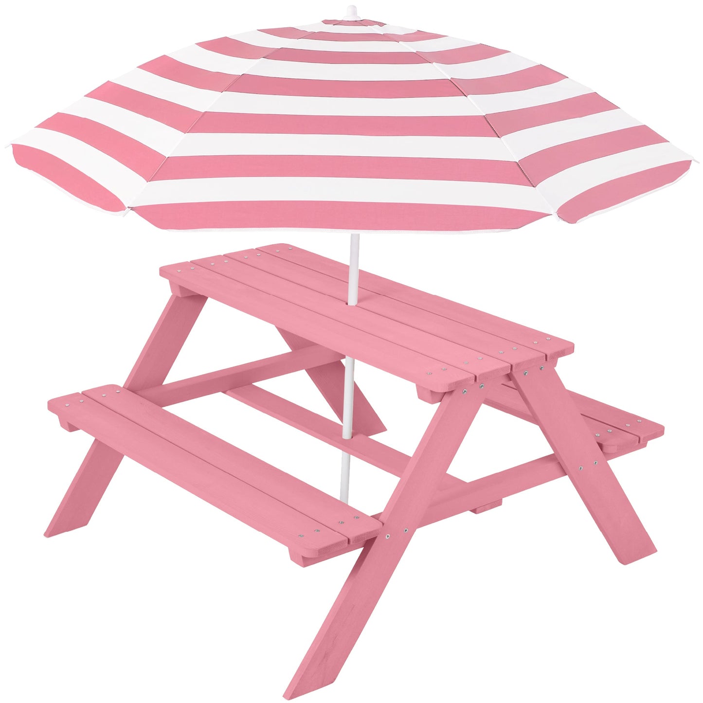 Kids Wooden Outdoor Picnic Table w/ Adjustable Umbrella, Built-In Seats