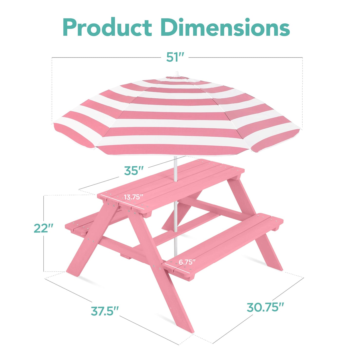 Kids Wooden Outdoor Picnic Table w/ Adjustable Umbrella, Built-In Seats