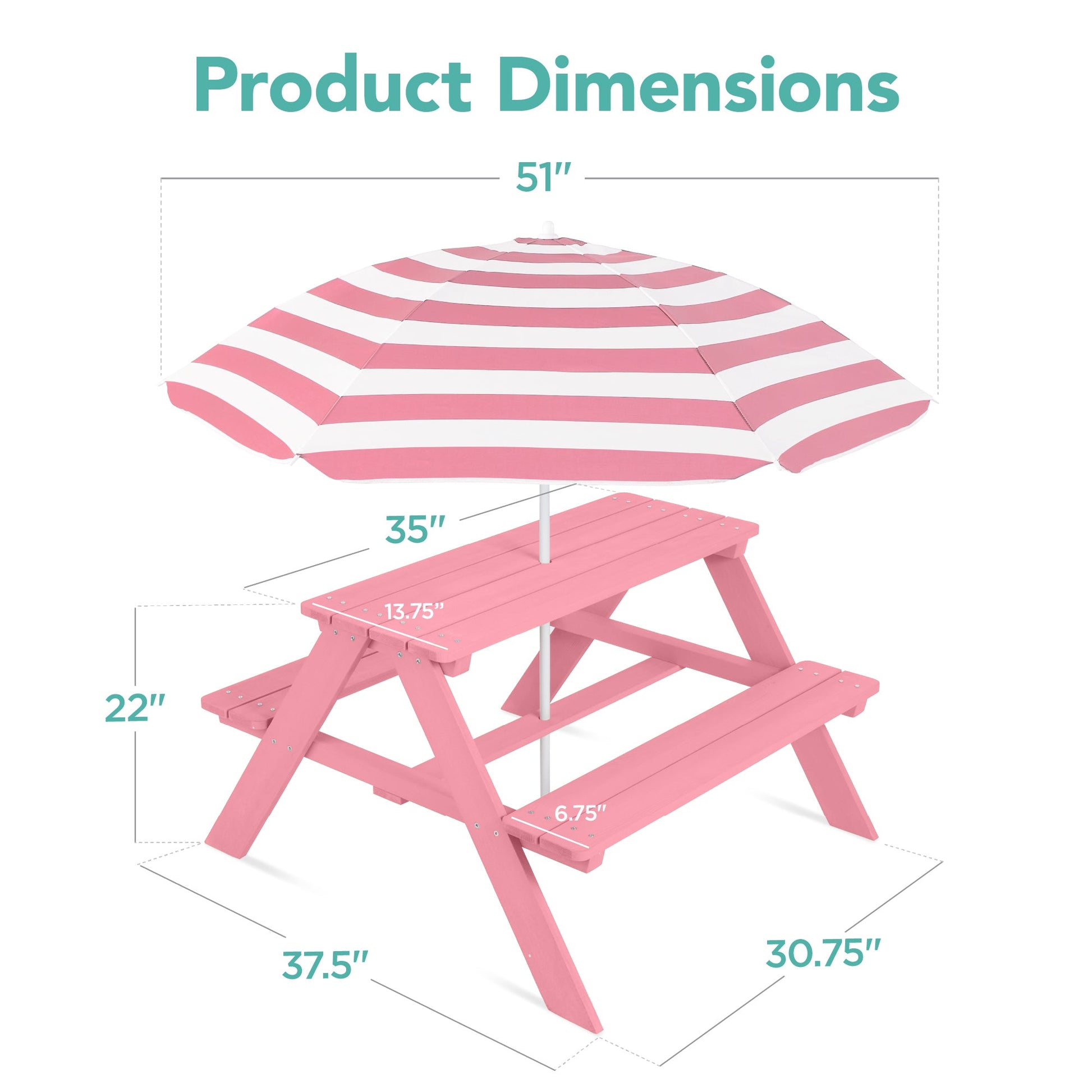 Kids Wooden Outdoor Picnic Table w/ Adjustable Umbrella, Built-In Seats