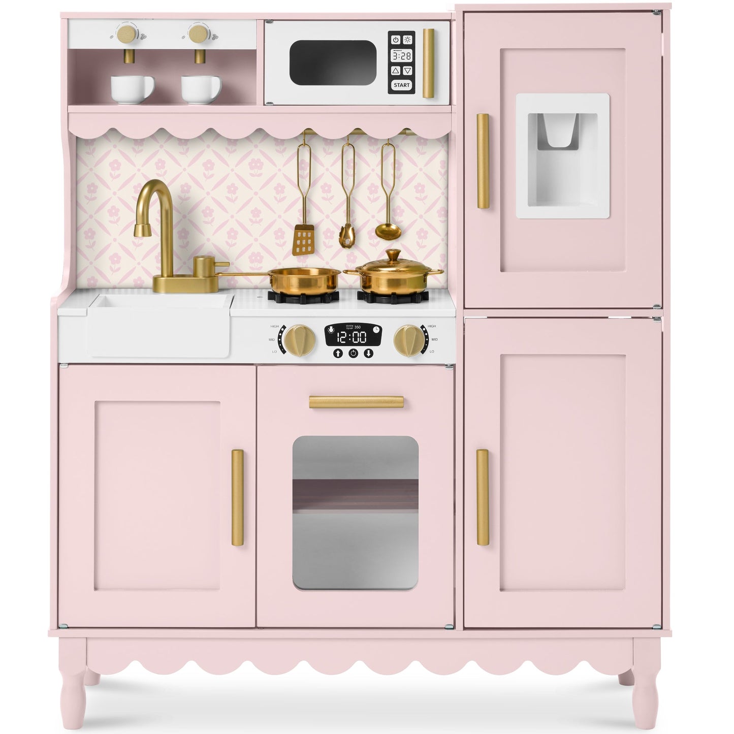 Kids Pretend Play Cottage Kitchen with 11 Accessories, Espresso Machine