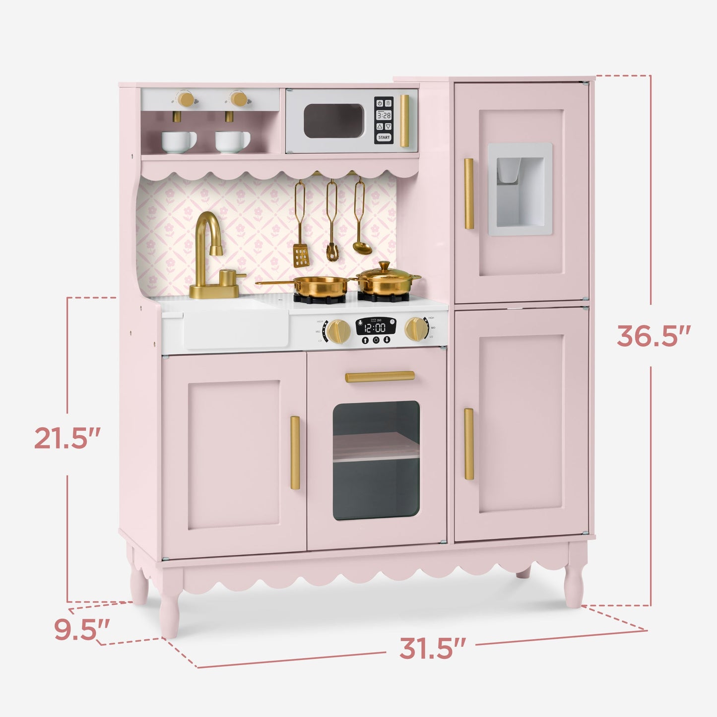 Kids Pretend Play Cottage Kitchen with 11 Accessories, Espresso Machine