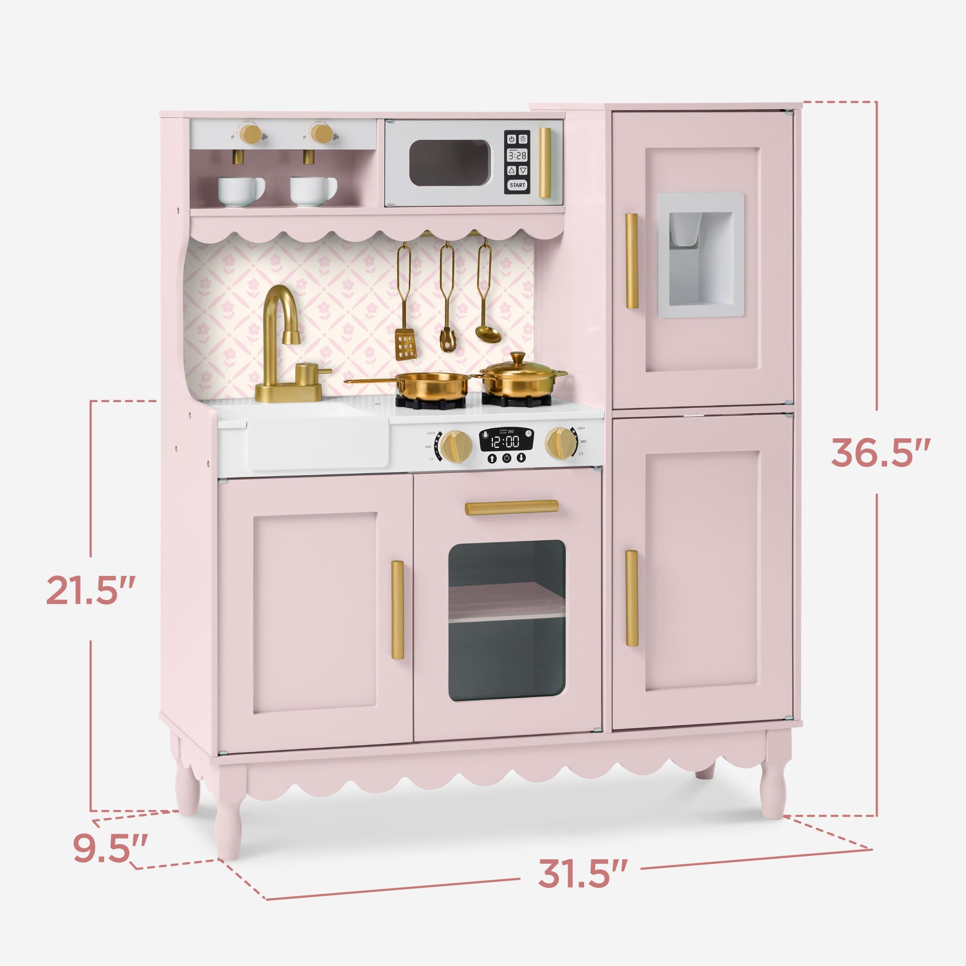 Kids Pretend Play Cottage Kitchen with 11 Accessories, Espresso Machine