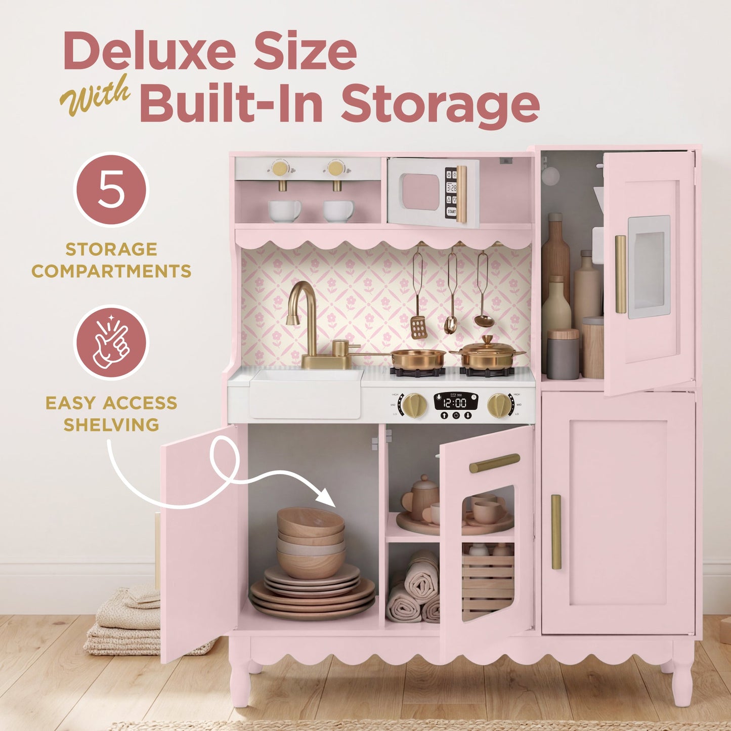 Kids Pretend Play Cottage Kitchen with 11 Accessories, Espresso Machine