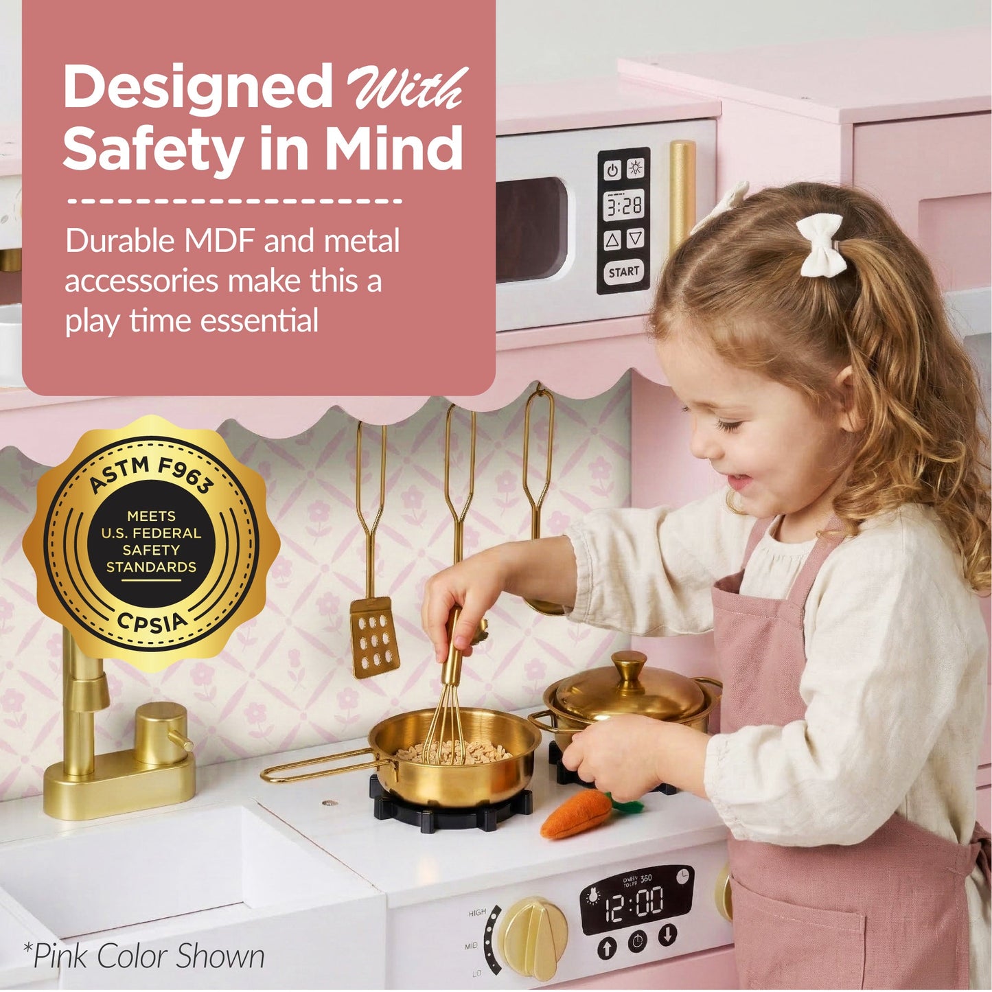 Kids Pretend Play Cottage Kitchen with 11 Accessories, Espresso Machine