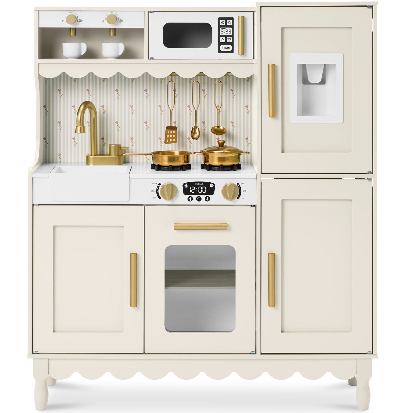 Kids Pretend Play Cottage Kitchen with 11 Accessories, Espresso Machine