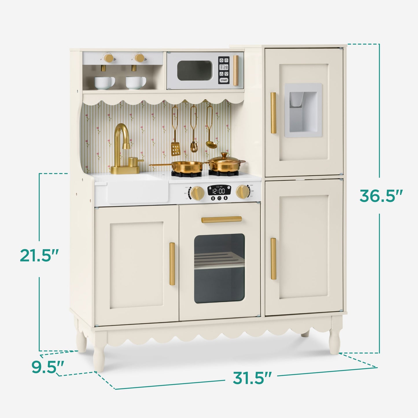 Kids Pretend Play Cottage Kitchen with 11 Accessories, Espresso Machine