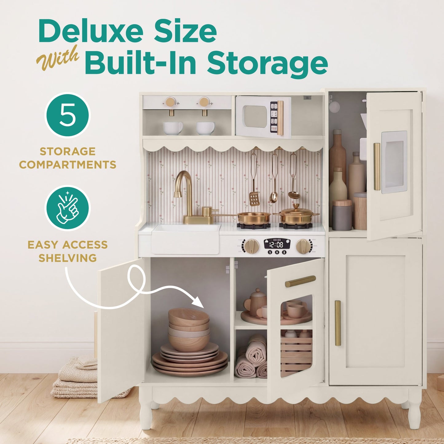 Kids Pretend Play Cottage Kitchen with 11 Accessories, Espresso Machine