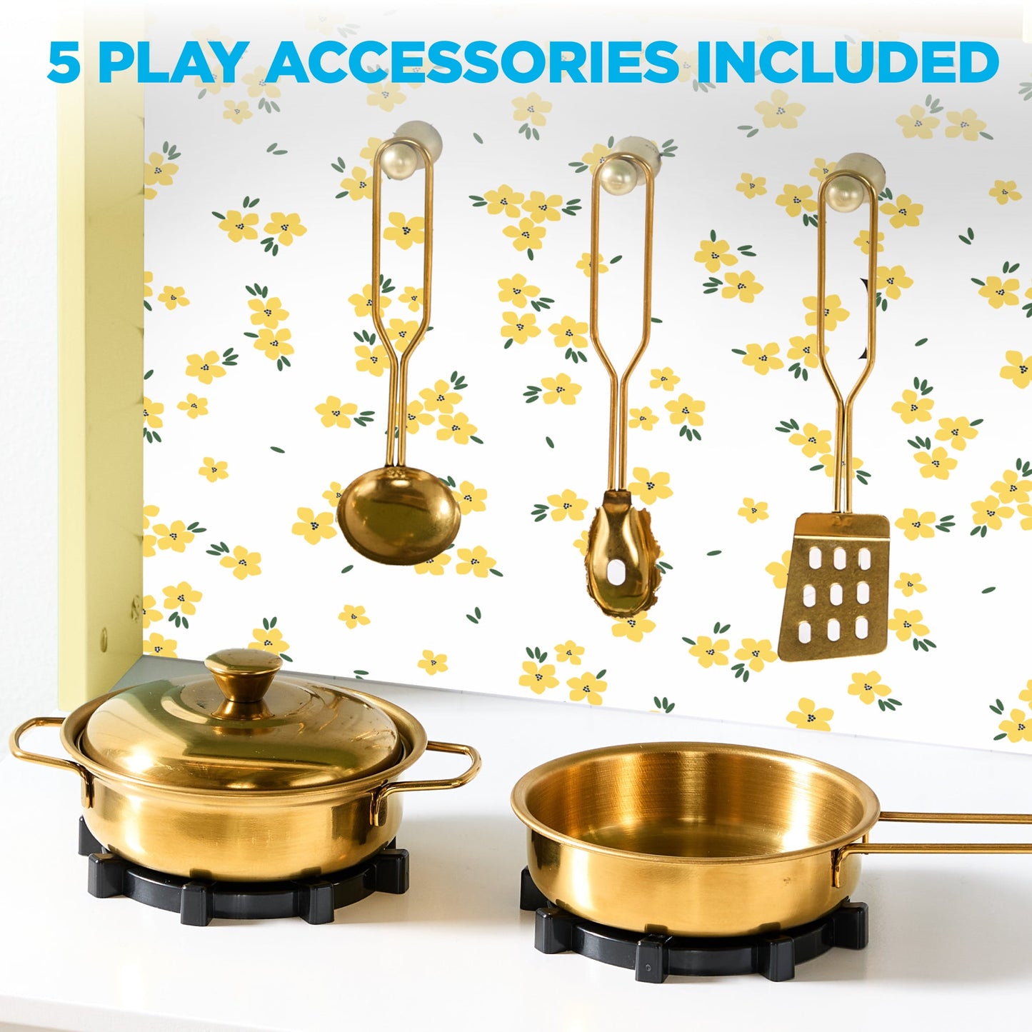 Pretend Play Cottage Kitchen Wooden Toy Set for Kids w/ 5 Accessories