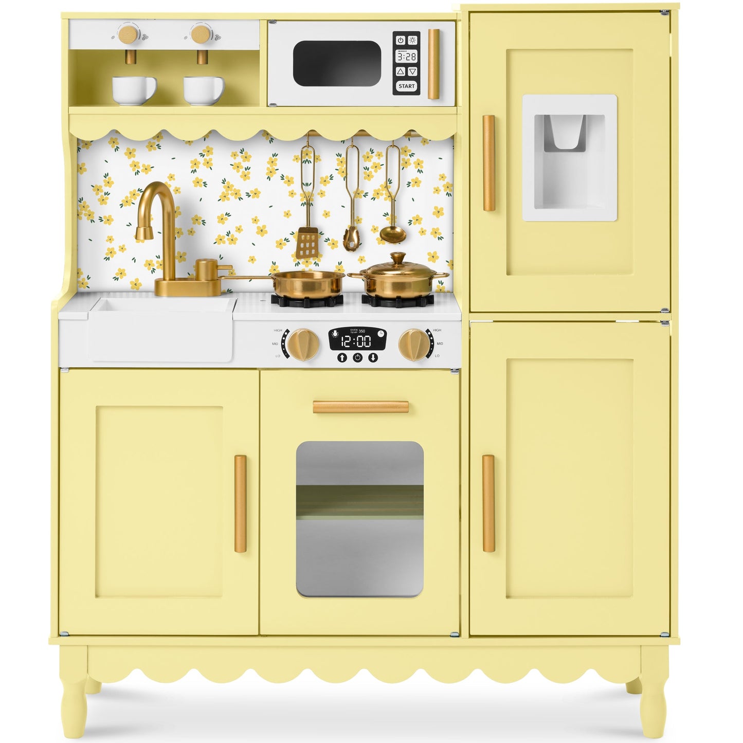 Kids Pretend Play Cottage Kitchen with 11 Accessories, Espresso Machine