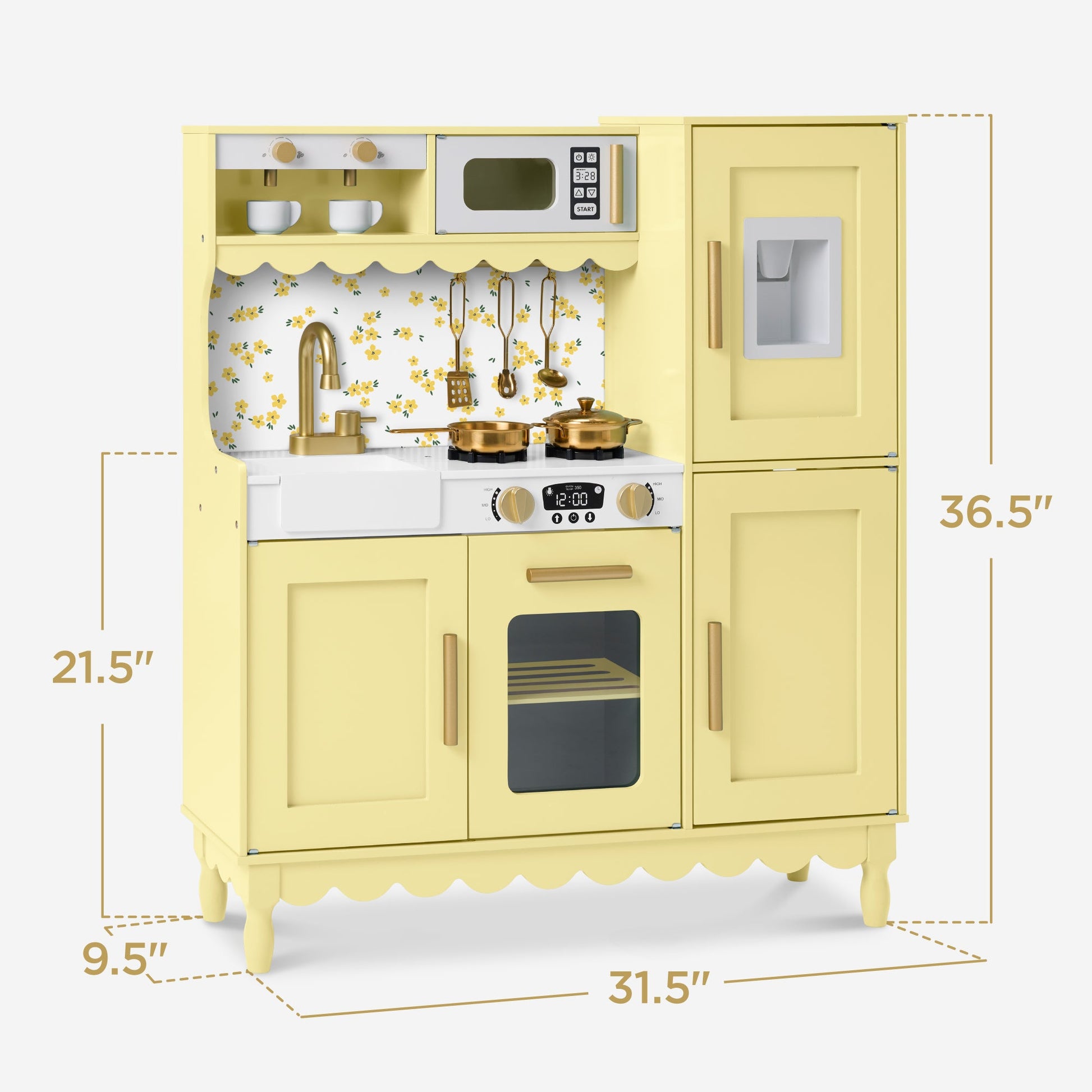 Kids Pretend Play Cottage Kitchen with 11 Accessories, Espresso Machine