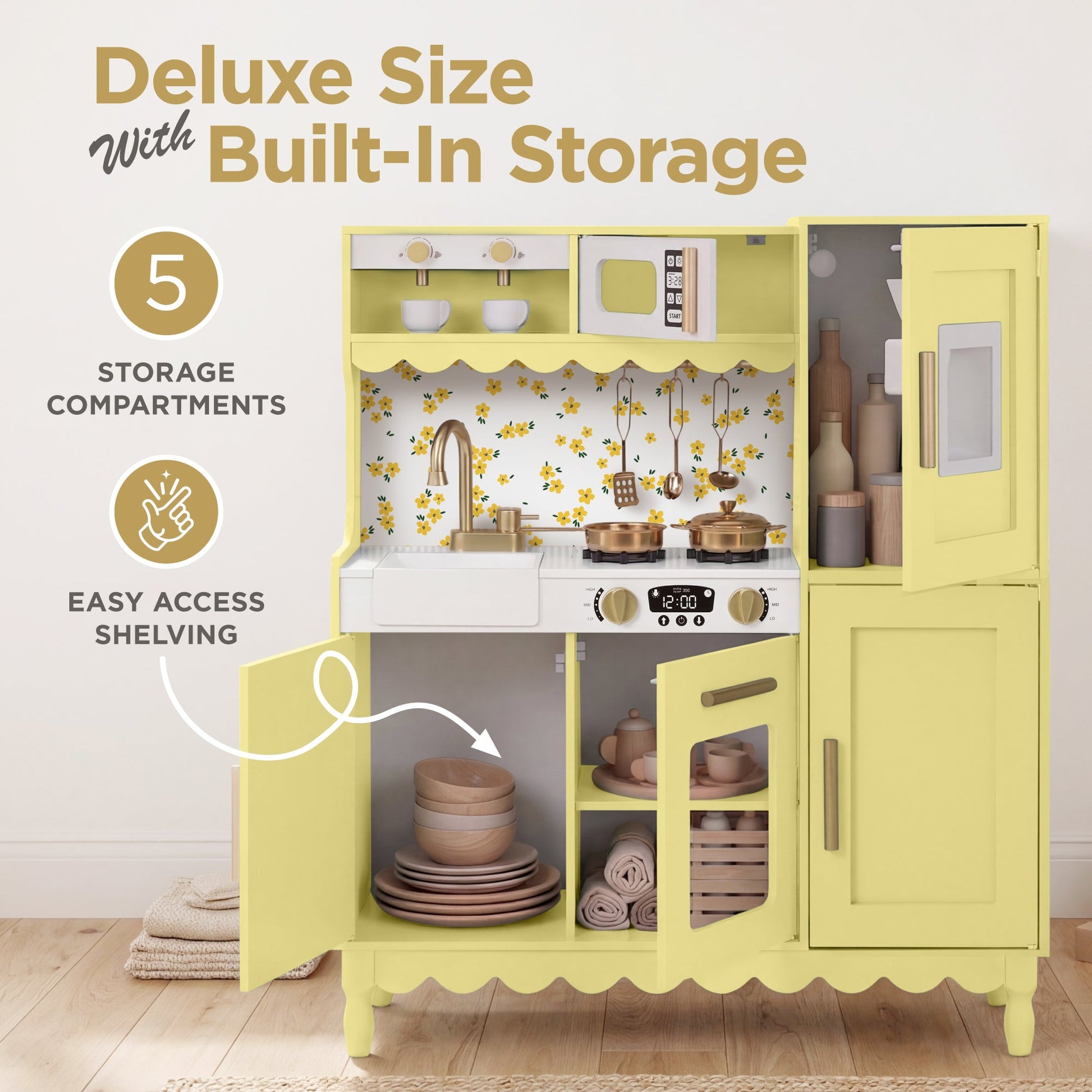 Kids Pretend Play Cottage Kitchen with 11 Accessories, Espresso Machine