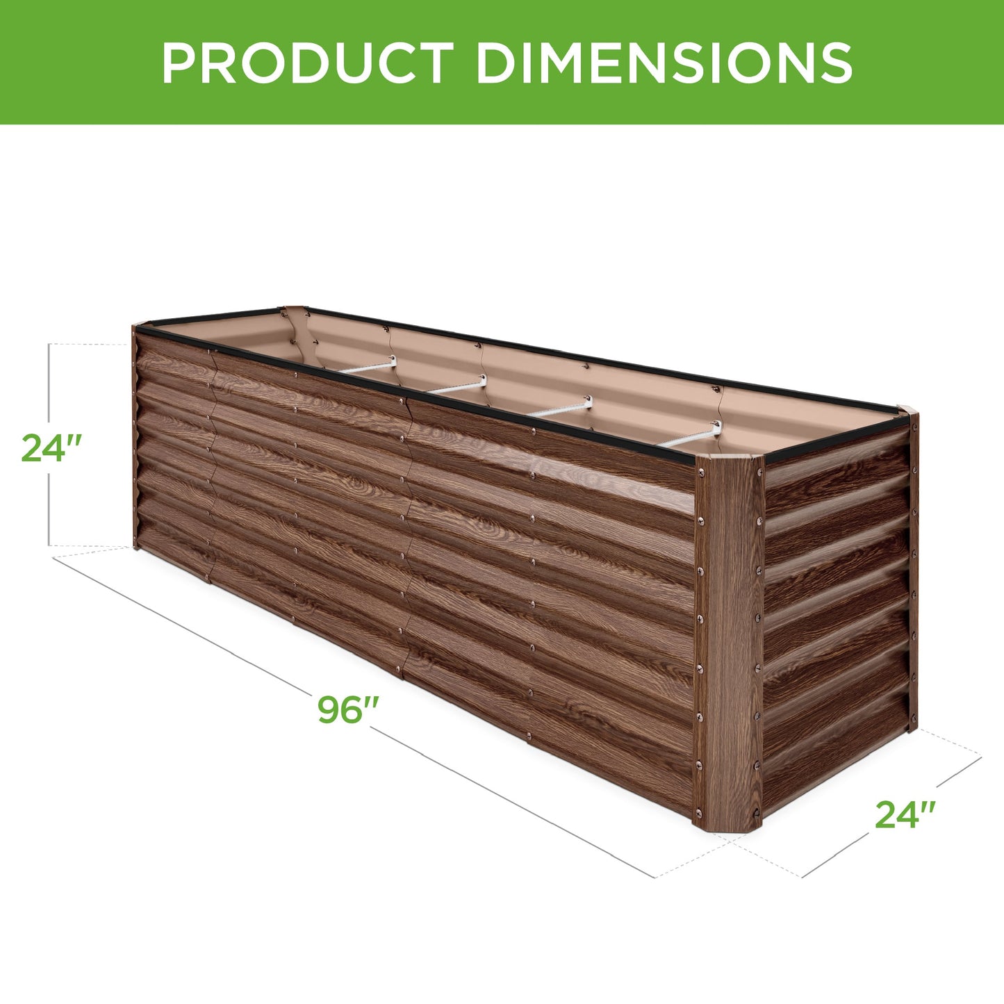 Outdoor Metal Raised Garden Bed for Vegetables, Flowers, Herbs - 8x2x2ft