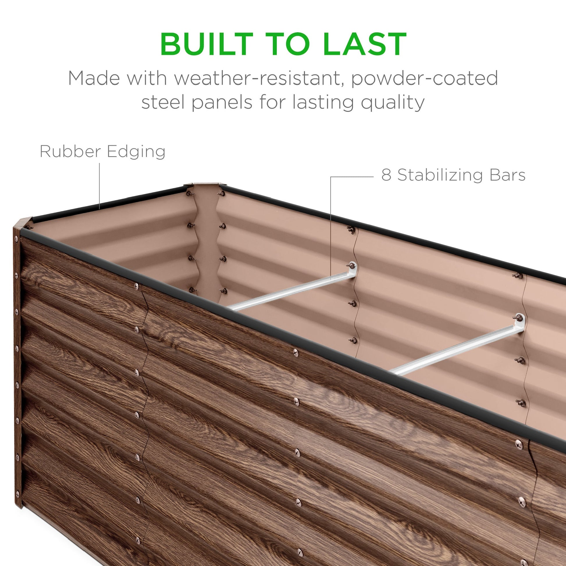 Outdoor Metal Raised Garden Bed for Vegetables, Flowers, Herbs - 8x2x2ft