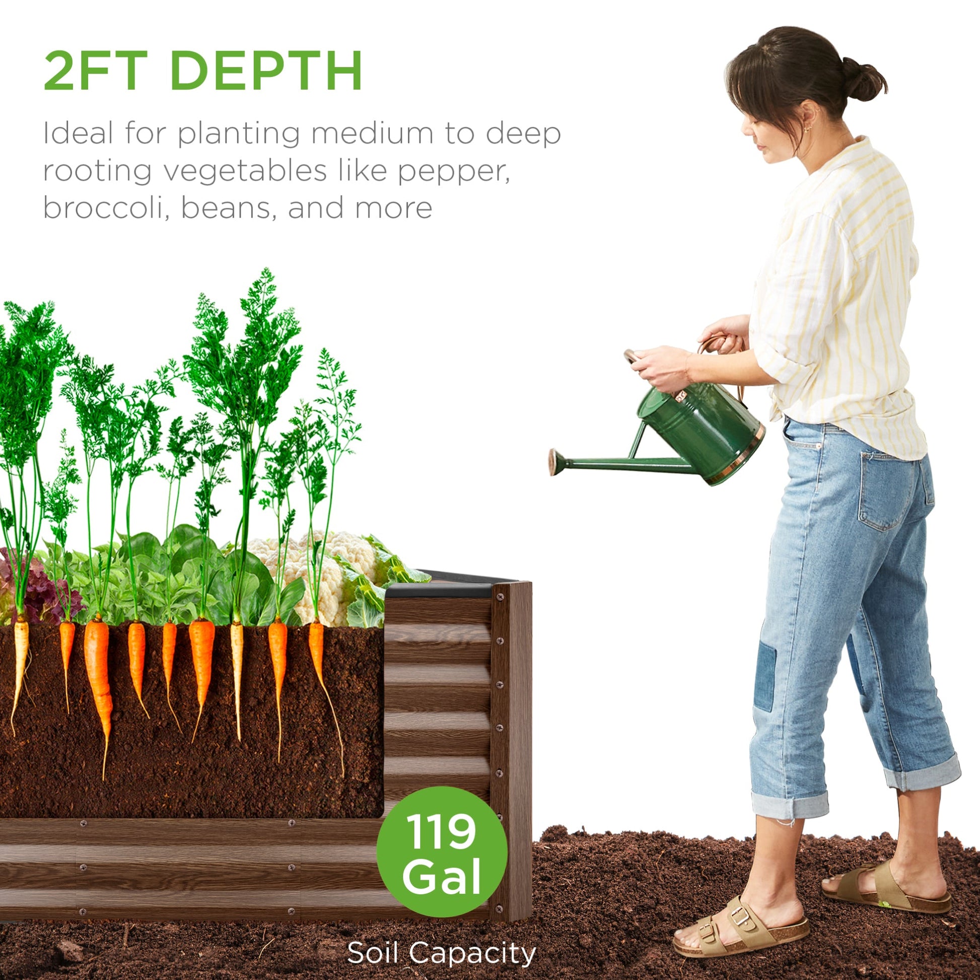 Outdoor Raised Metal Garden Bed for Vegetables, Flowers, Herbs - 4x2x2ft