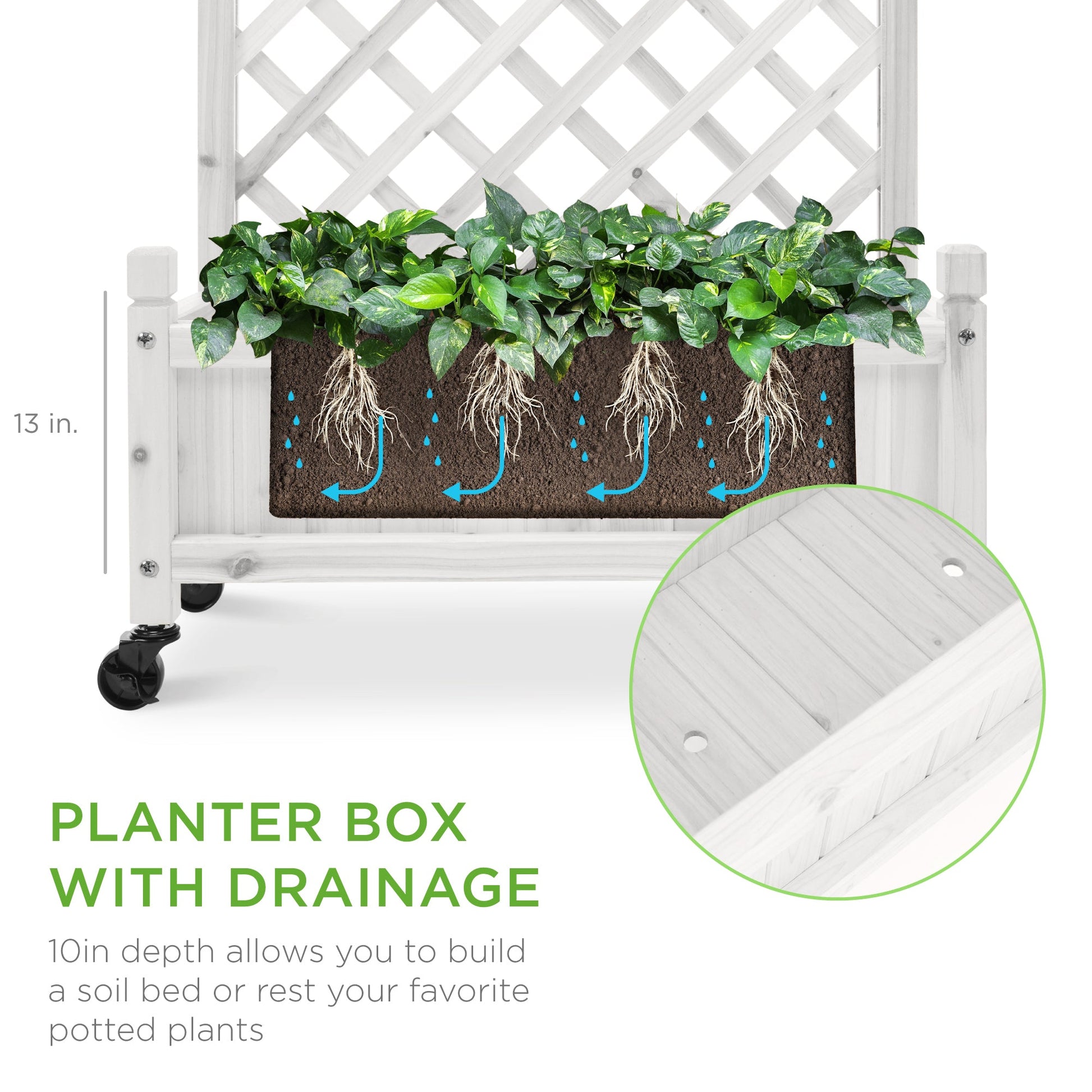 Set of 2 Wood Planter Box & Lattice Trellis w/ Optional Wheels - 48in