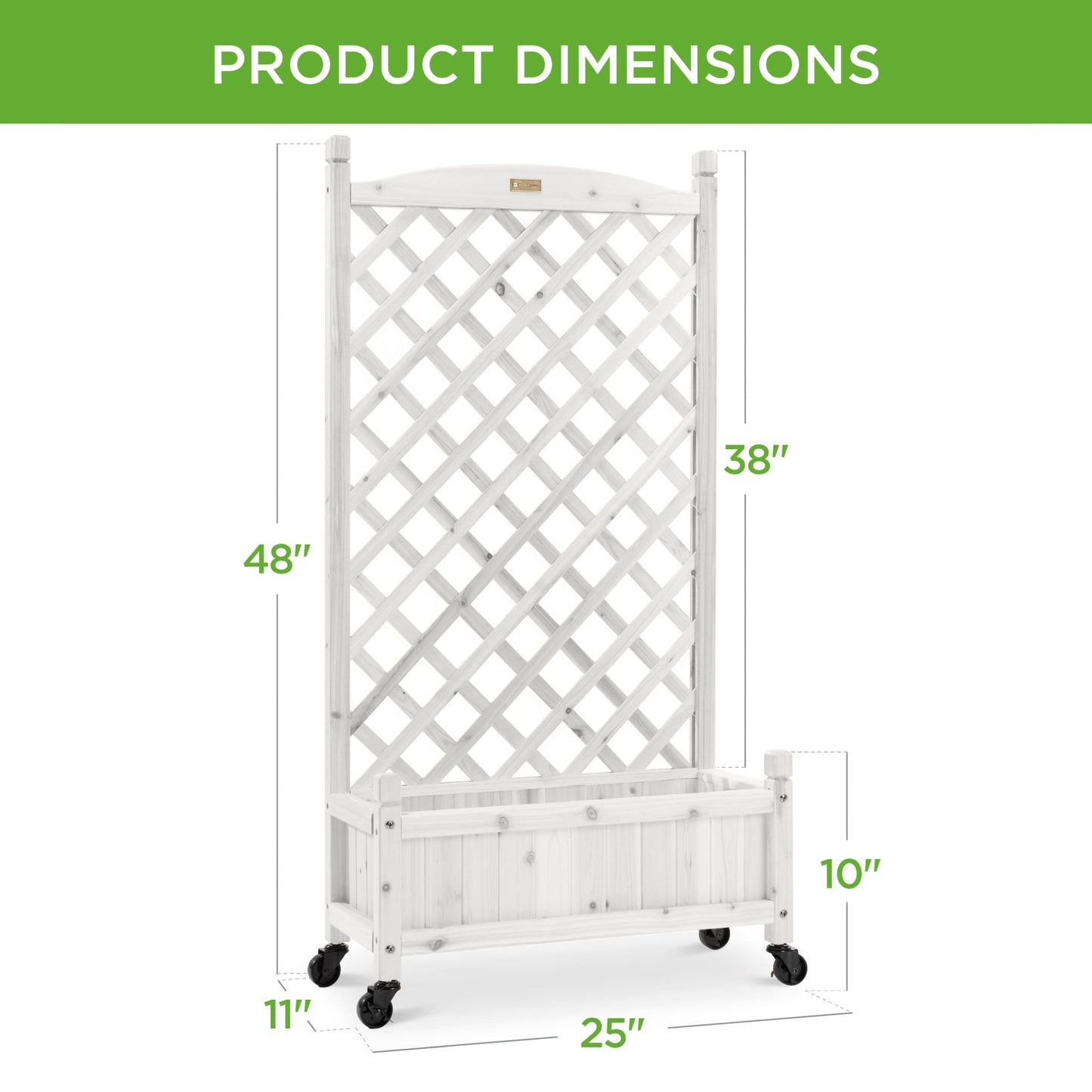 Set of 2 Wood Planter Box & Lattice Trellis w/ Optional Wheels - 48in