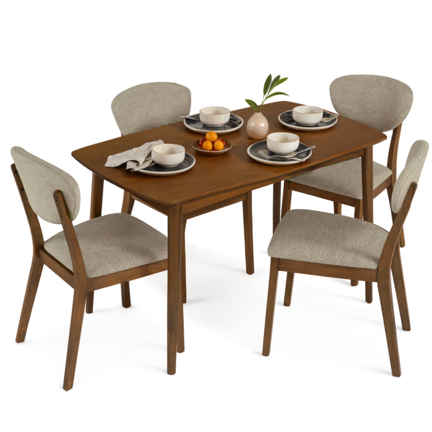 5-Piece Wooden Mid-Century Modern Dining Set w/ 4 Chairs, Padded Seat & Back