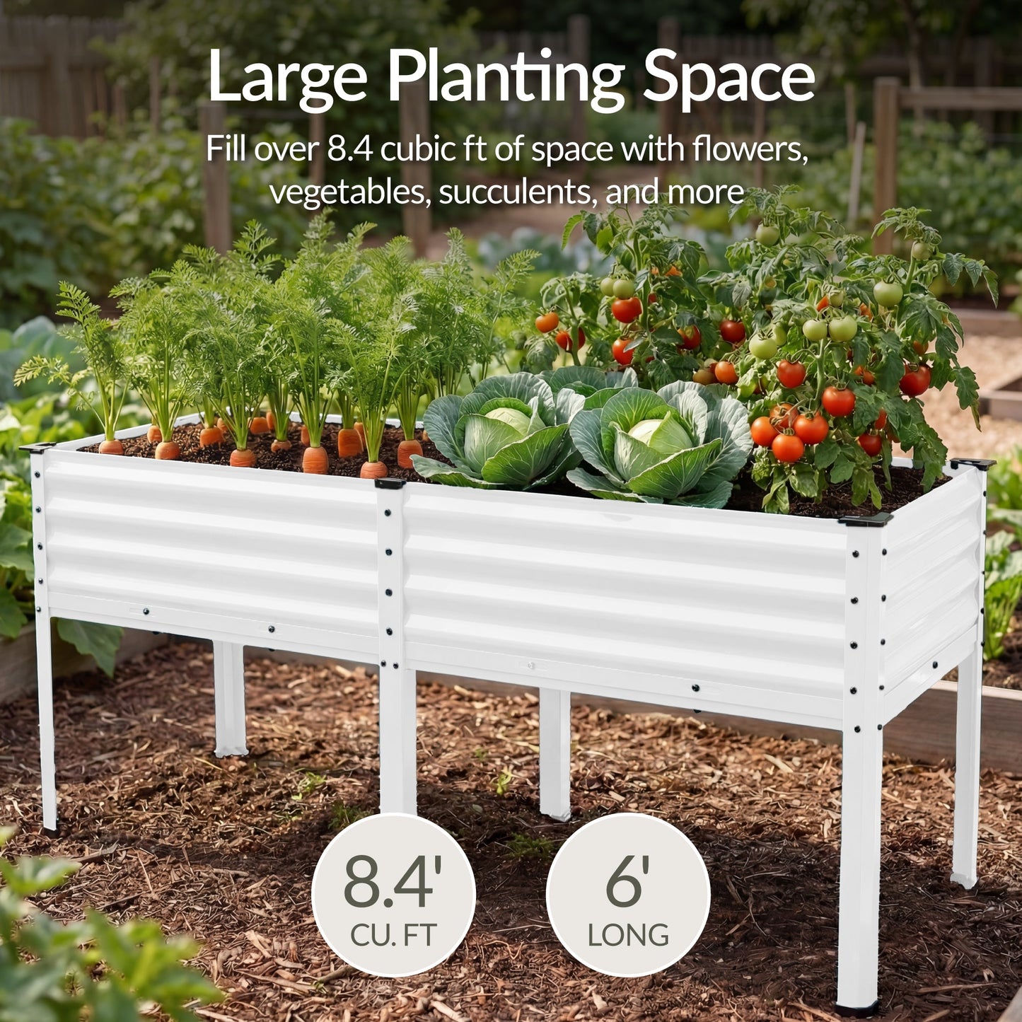 Elevated Galvanized Metal Garden Bed w/ Corner Protectors - 72x24x30in