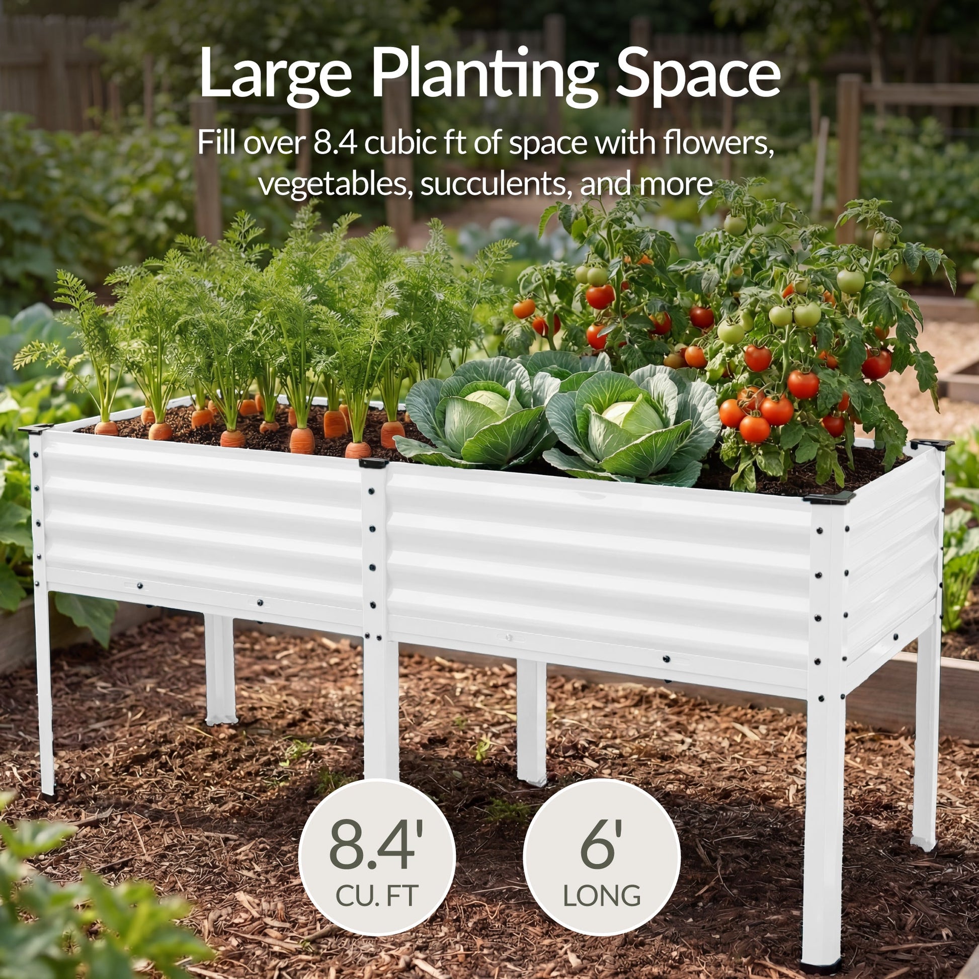Elevated Galvanized Metal Garden Bed w/ Corner Protectors - 72x24x30in