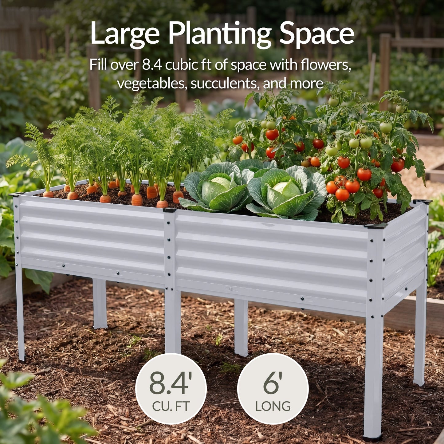 Elevated Galvanized Metal Garden Bed w/ Corner Protectors - 72x24x30in