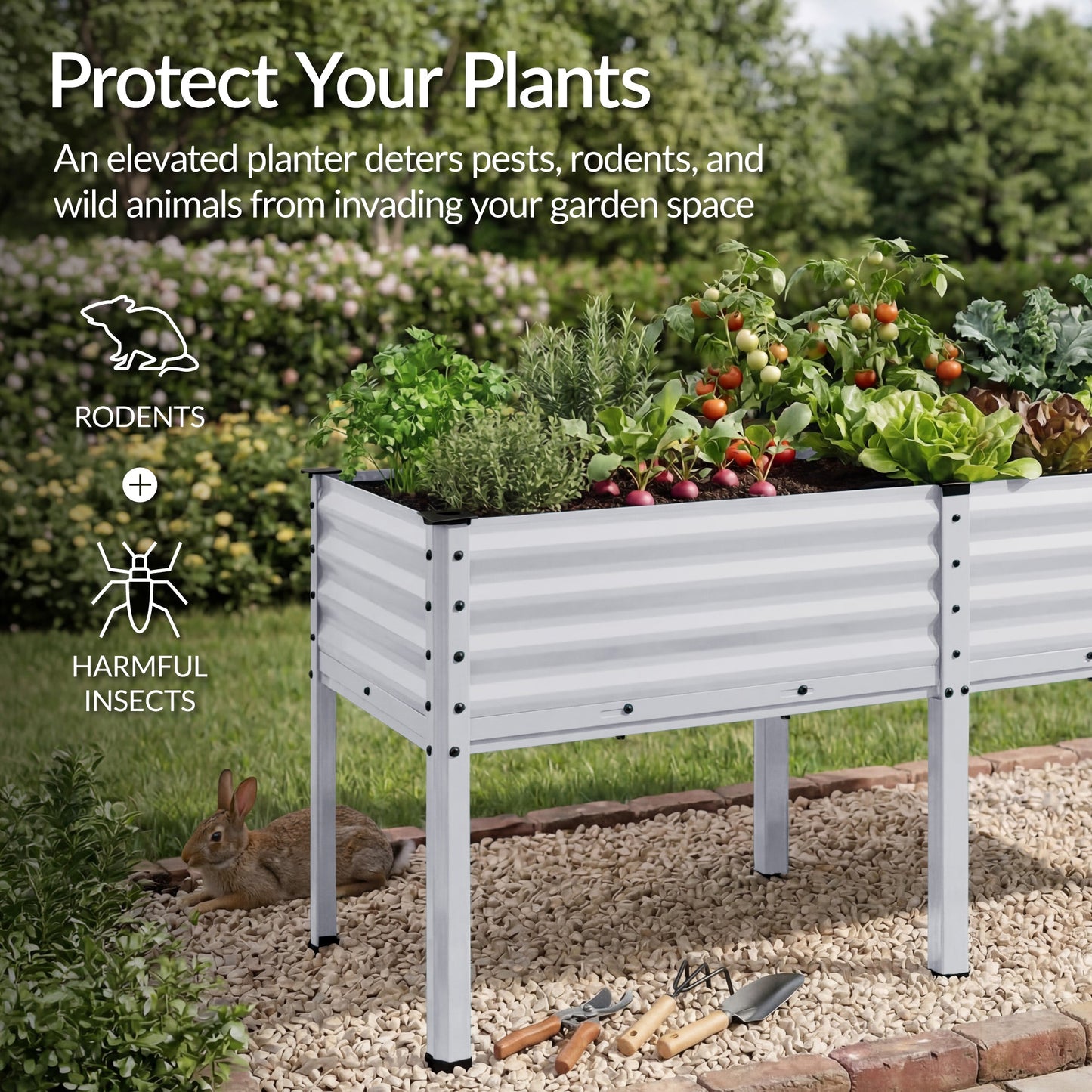 Elevated Galvanized Metal Garden Bed w/ Corner Protectors - 72x24x30in